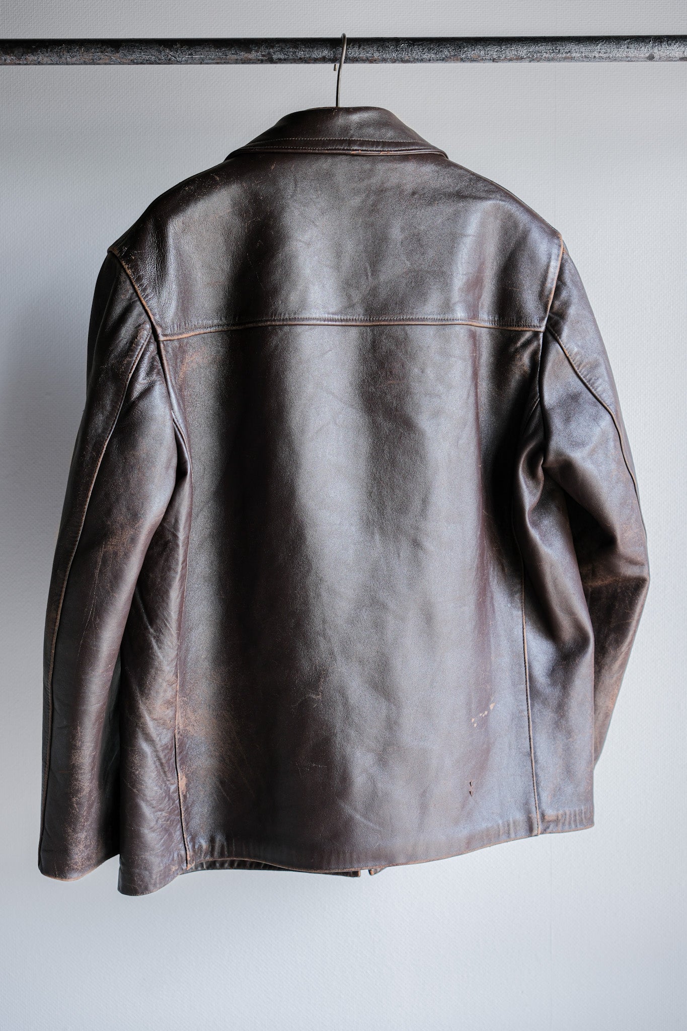 【~50's】French Vintage Zip Up Leather Work Jacket Size.52 "Adolphe Lafont"