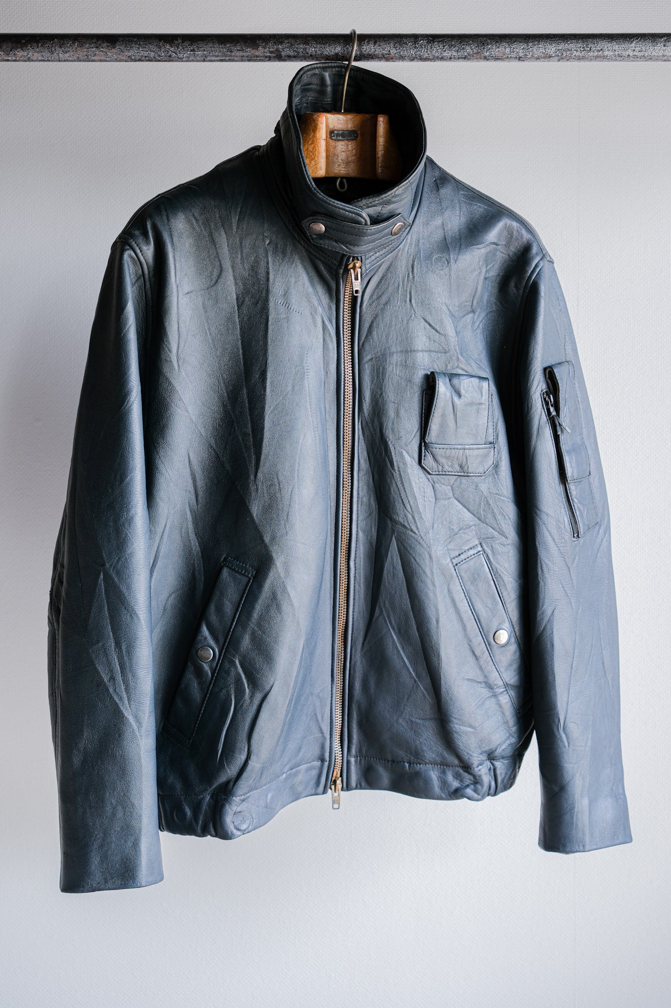 ［~70's］French Air Force Pilot Leather Jacket With Chin Strap Size.96M