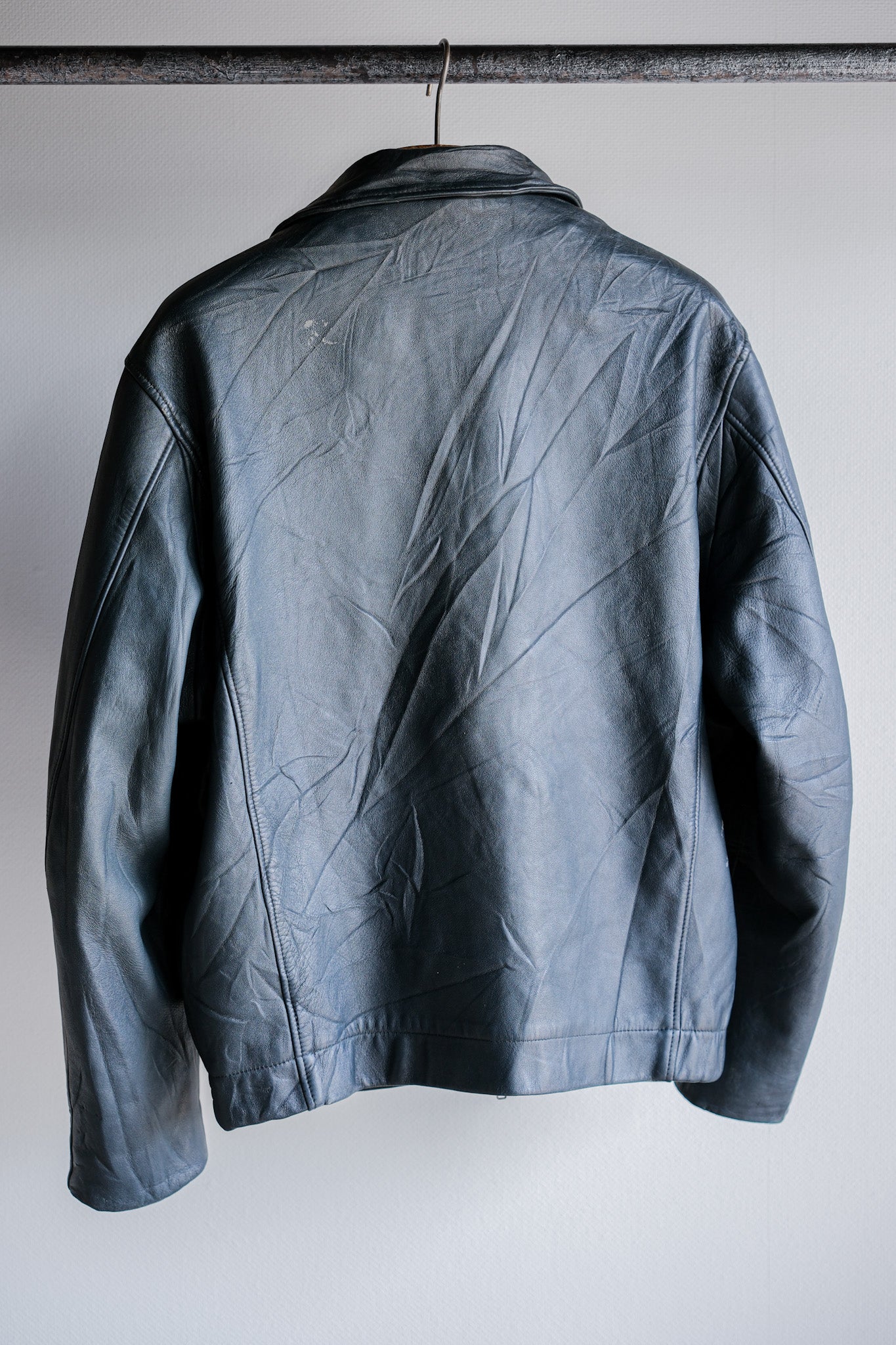 ［~70's］French Air Force Pilot Leather Jacket With Chin Strap Size.96M