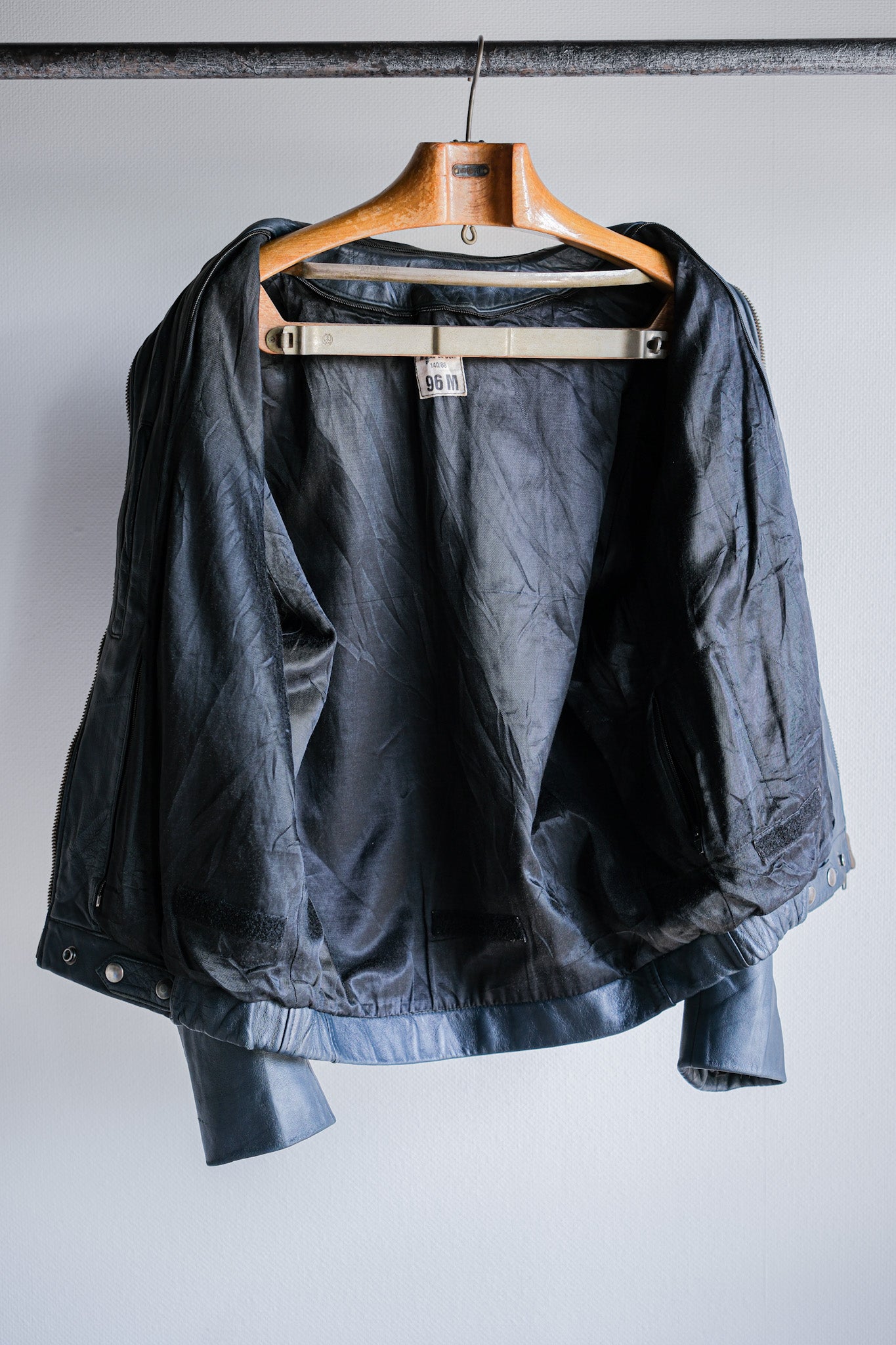 ［~70's］French Air Force Pilot Leather Jacket With Chin Strap Size.96M