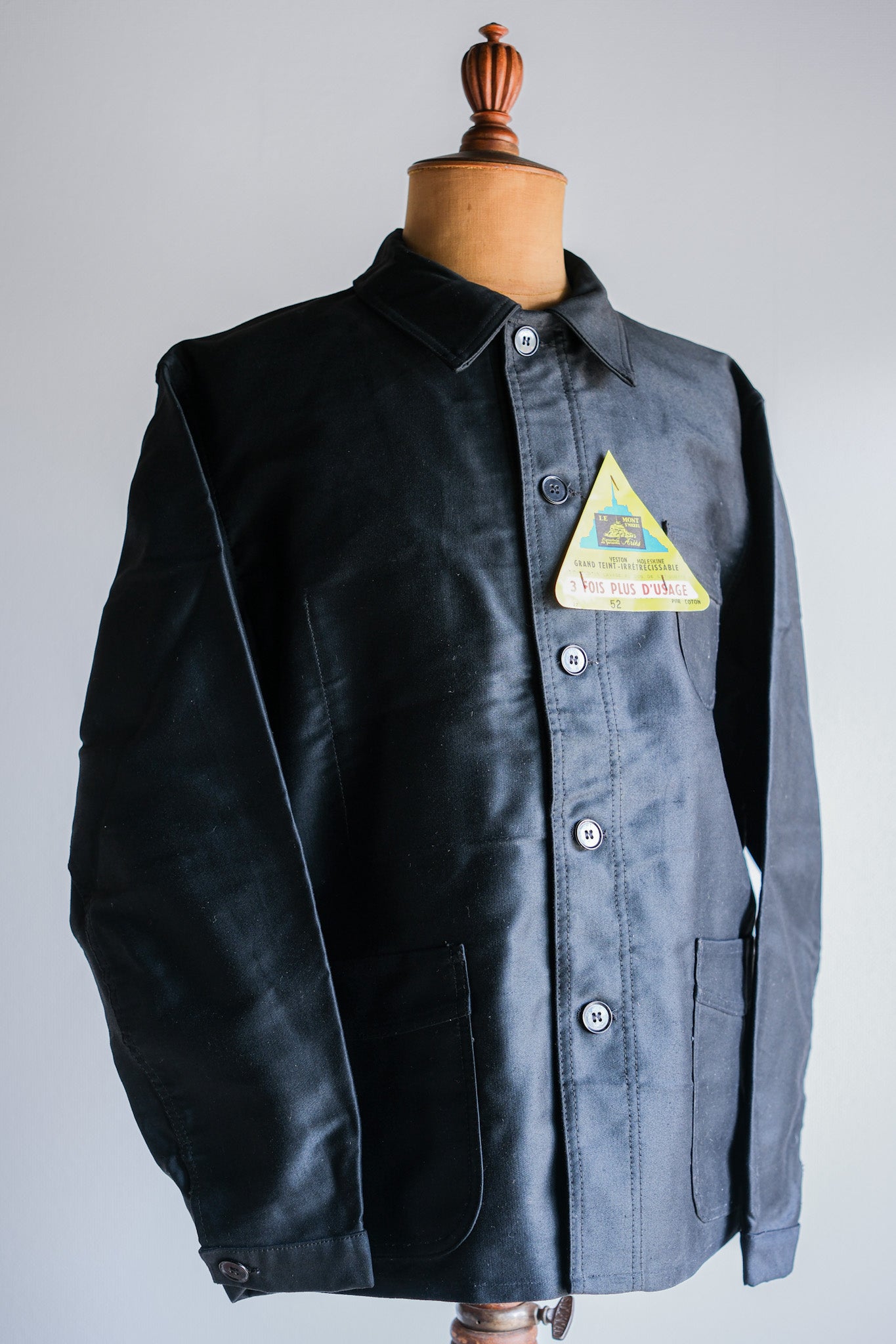 [~ 50's] French vintage noire moleskin work veste taille.52 "Le Mont Stock Michel" "Dead Stock"