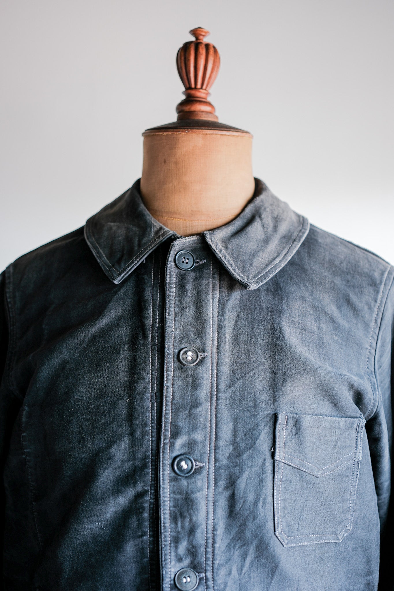 40's] French Vintage Black Moleskin Work Jacket 