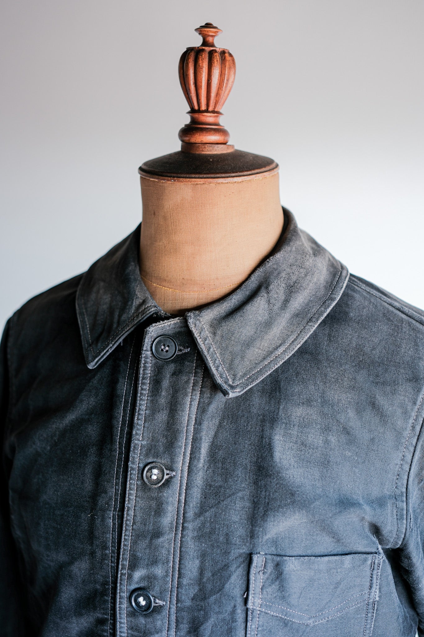 [~ 40's] French Vintage Black Moleskin Work Jacket 