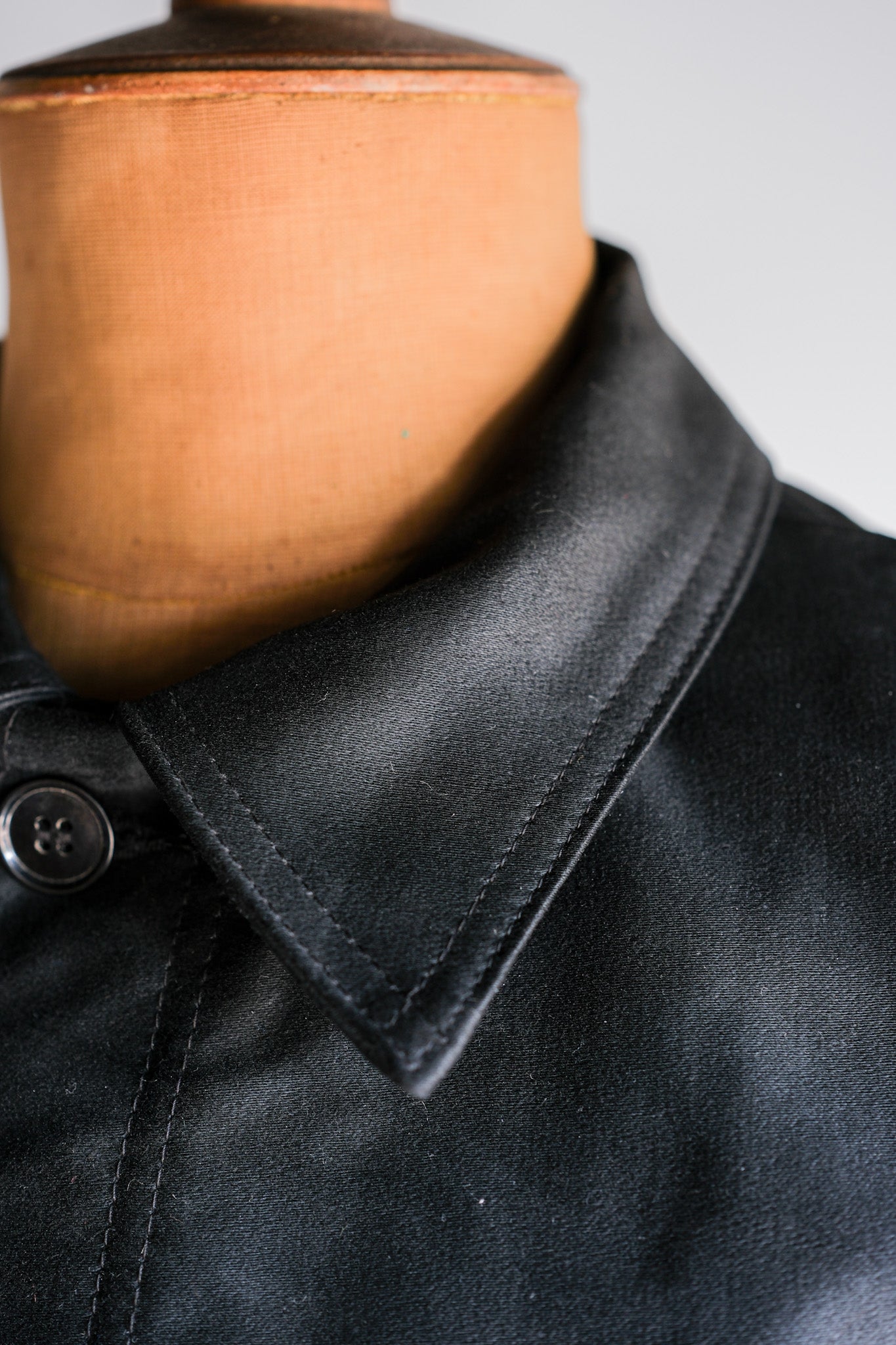 【~50’s】French Vintage Black Moleskin Work Jacket Size.52 "Le Mont St. Michel" "Dead Stock"