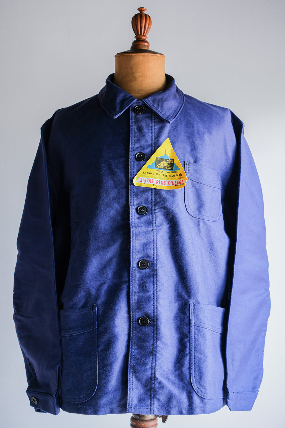 【~50’s】French Vintage Blue Moleskin Work Jacket Size.56 "Le Mont St. Michel" "Dead Stock"
