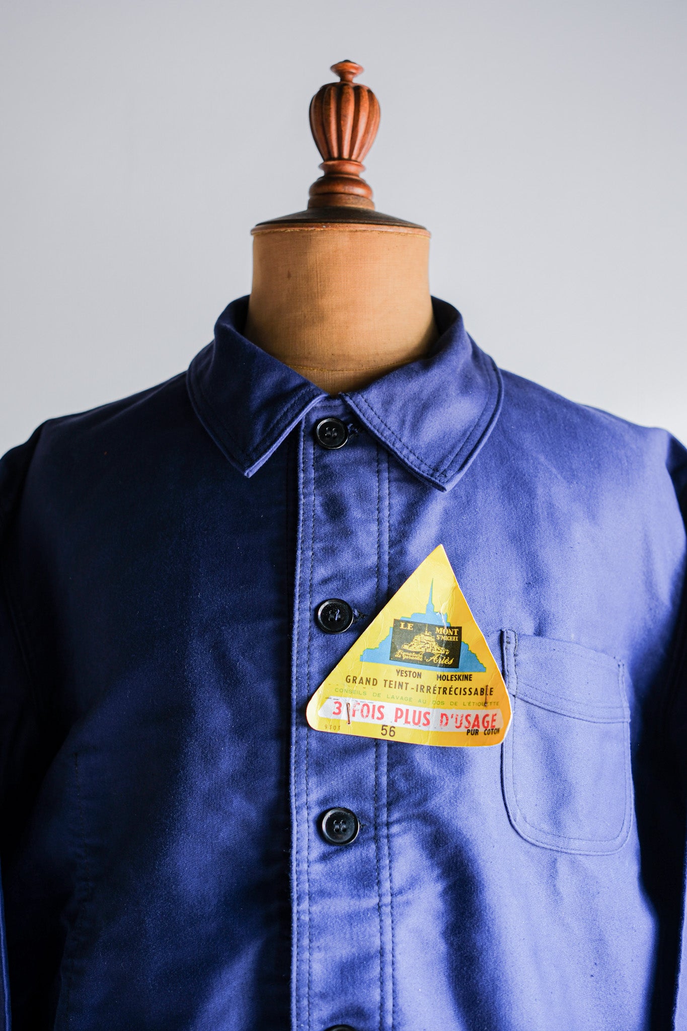 [~ 50's] French Vintage Blue Moleskin Work Jacket Size.56 "LE MONT ST. MICHEL" "DEAD STOCK"