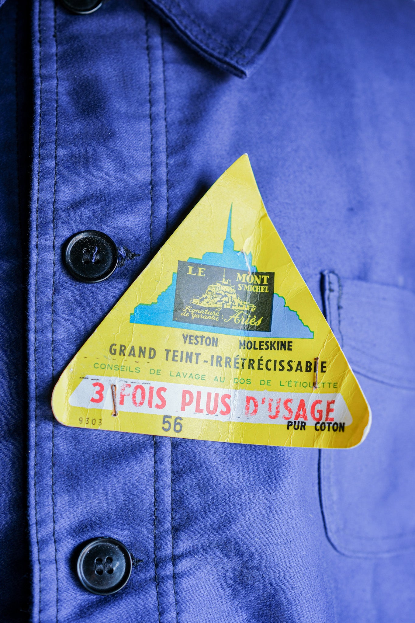 [~ 50's] French Vintage Blue Moleskin Work Jacket Size.56 "LE MONT ST. MICHEL" "DEAD STOCK"