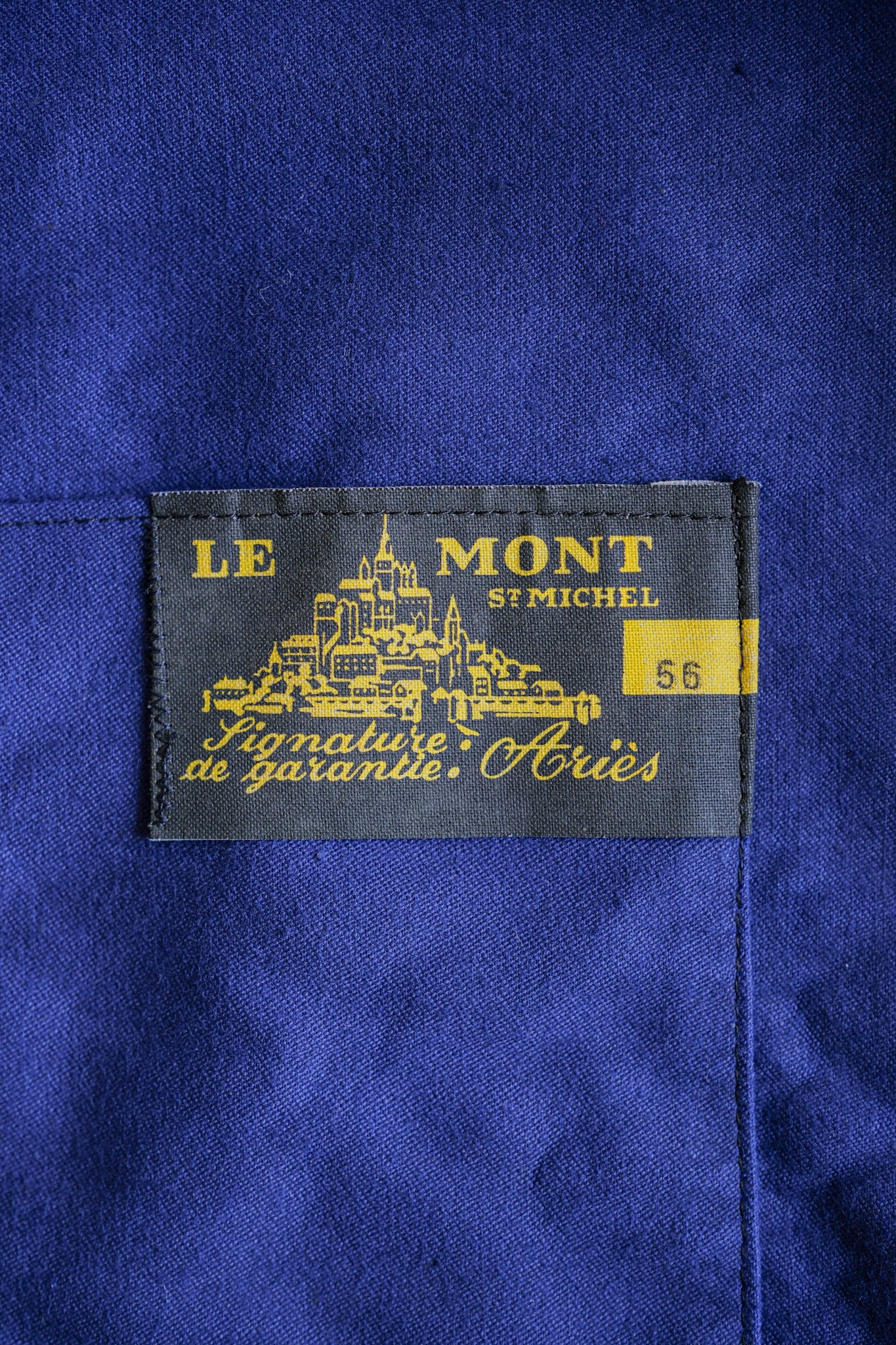 [~ 50's] French Vintage Blue Moleskin Work Veste Taille.56 "Le Mont St. Michel" "Dead Stock"