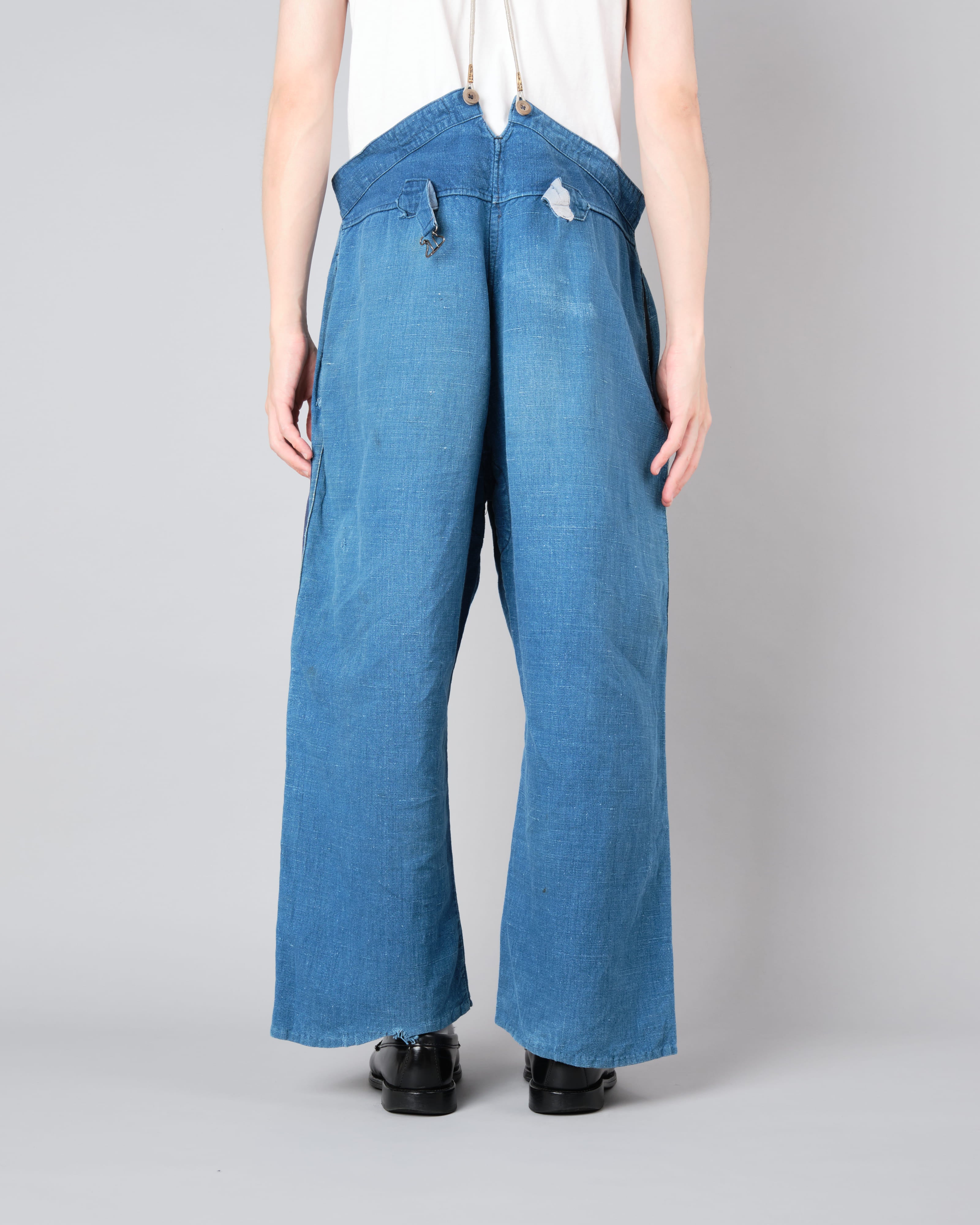 【~30's】French Vintage Indigo Hemp Linen Work Pants "Patchwork" "AU MOLINEL"