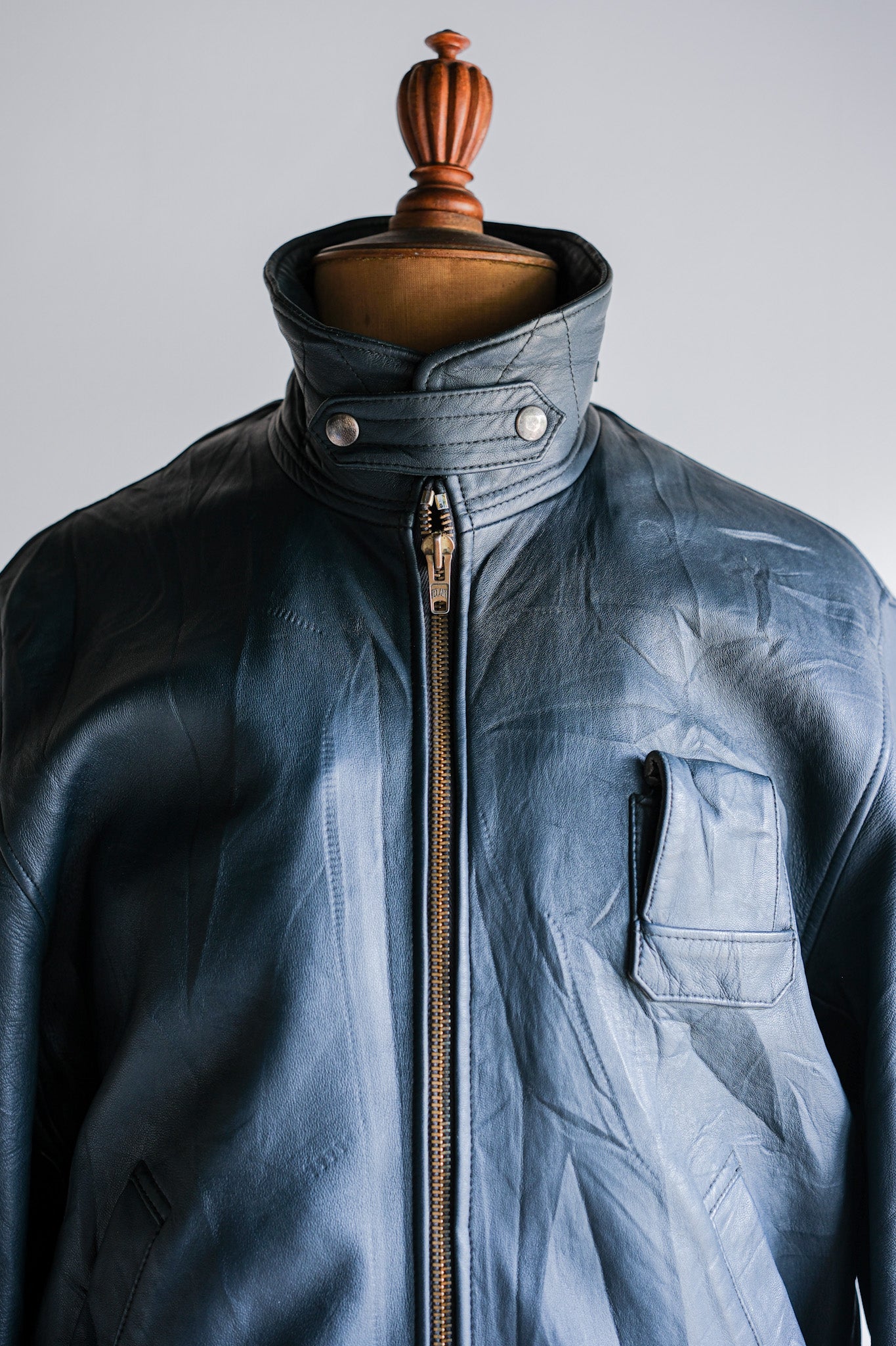 ［~70's］French Air Force Pilot Leather Jacket With Chin Strap Size.96M
