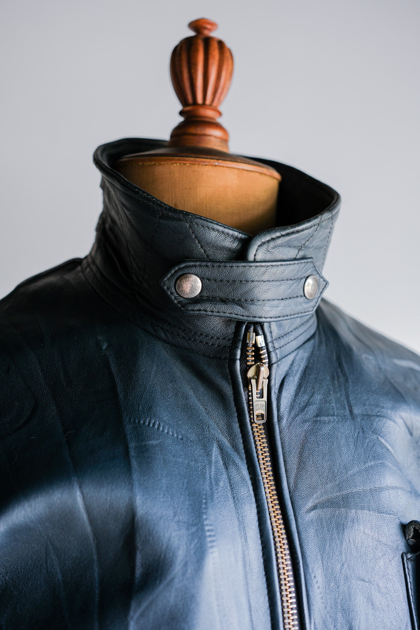 ［~70's］French Air Force Pilot Leather Jacket With Chin Strap Size.96M