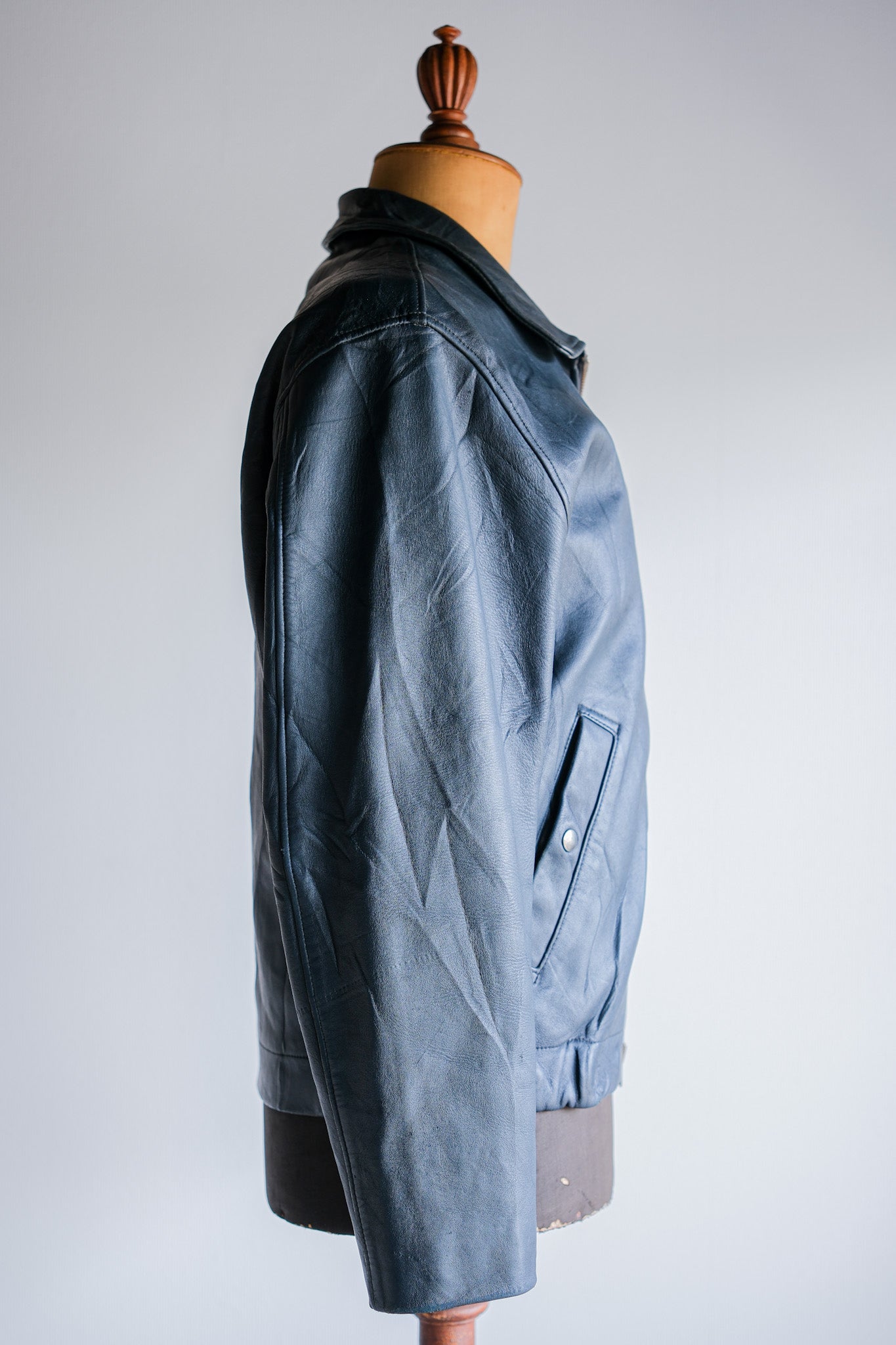［~70's］French Air Force Pilot Leather Jacket With Chin Strap Size.96M