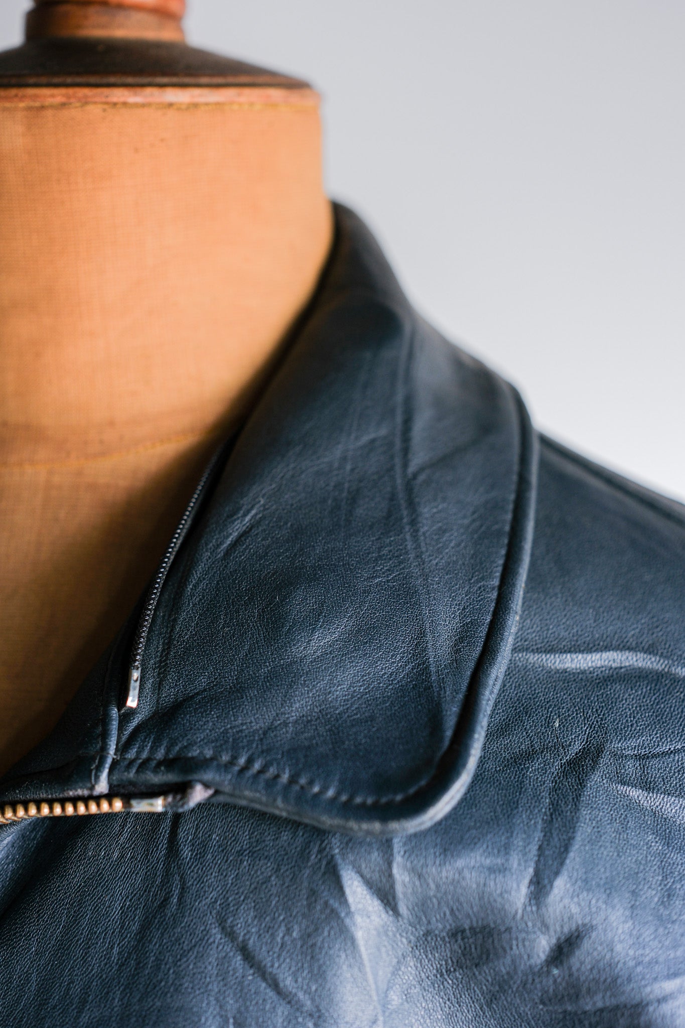 ［~70's］French Air Force Pilot Leather Jacket With Chin Strap Size.96M
