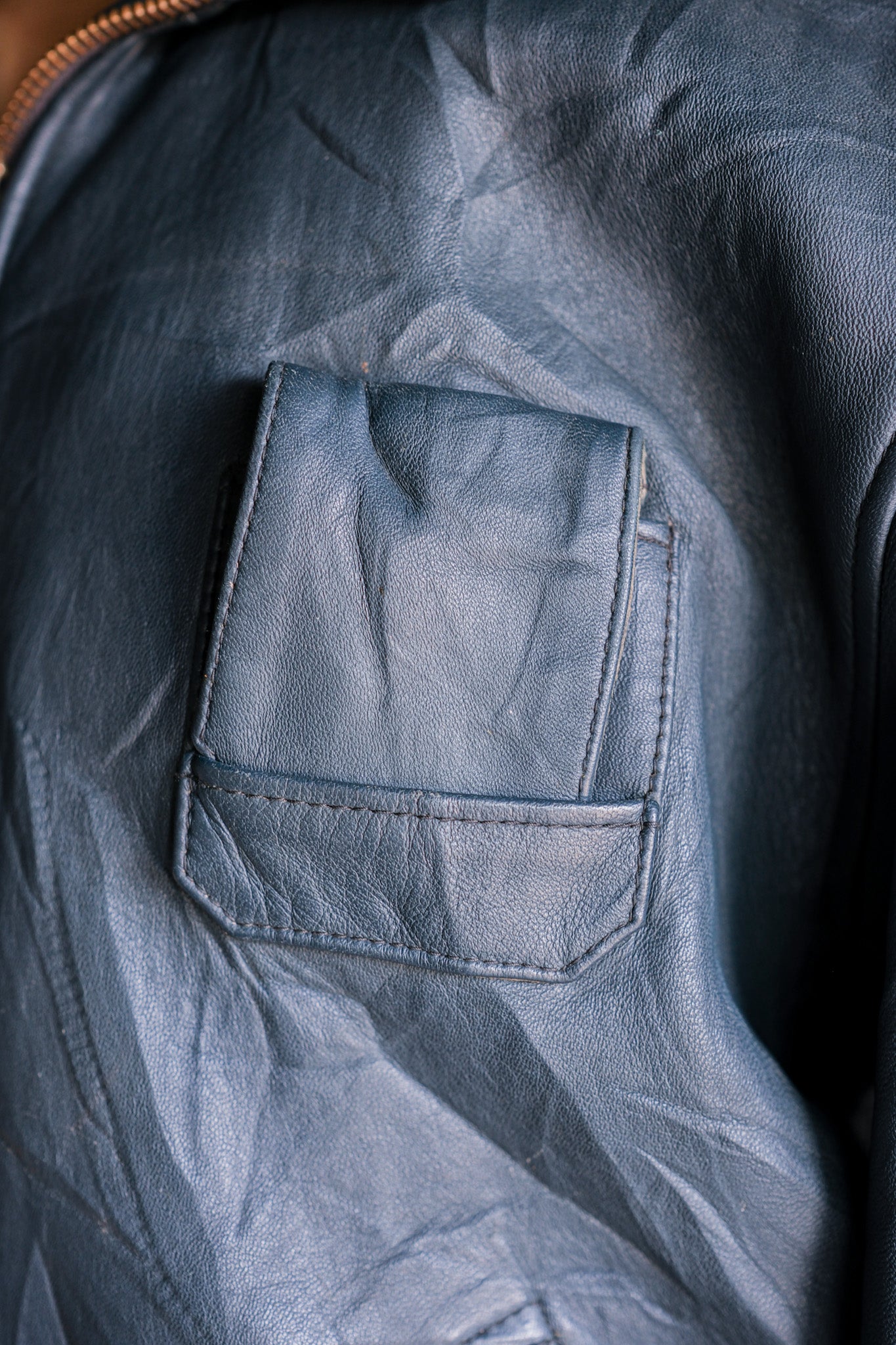 ［~70's］French Air Force Pilot Leather Jacket With Chin Strap Size.96M