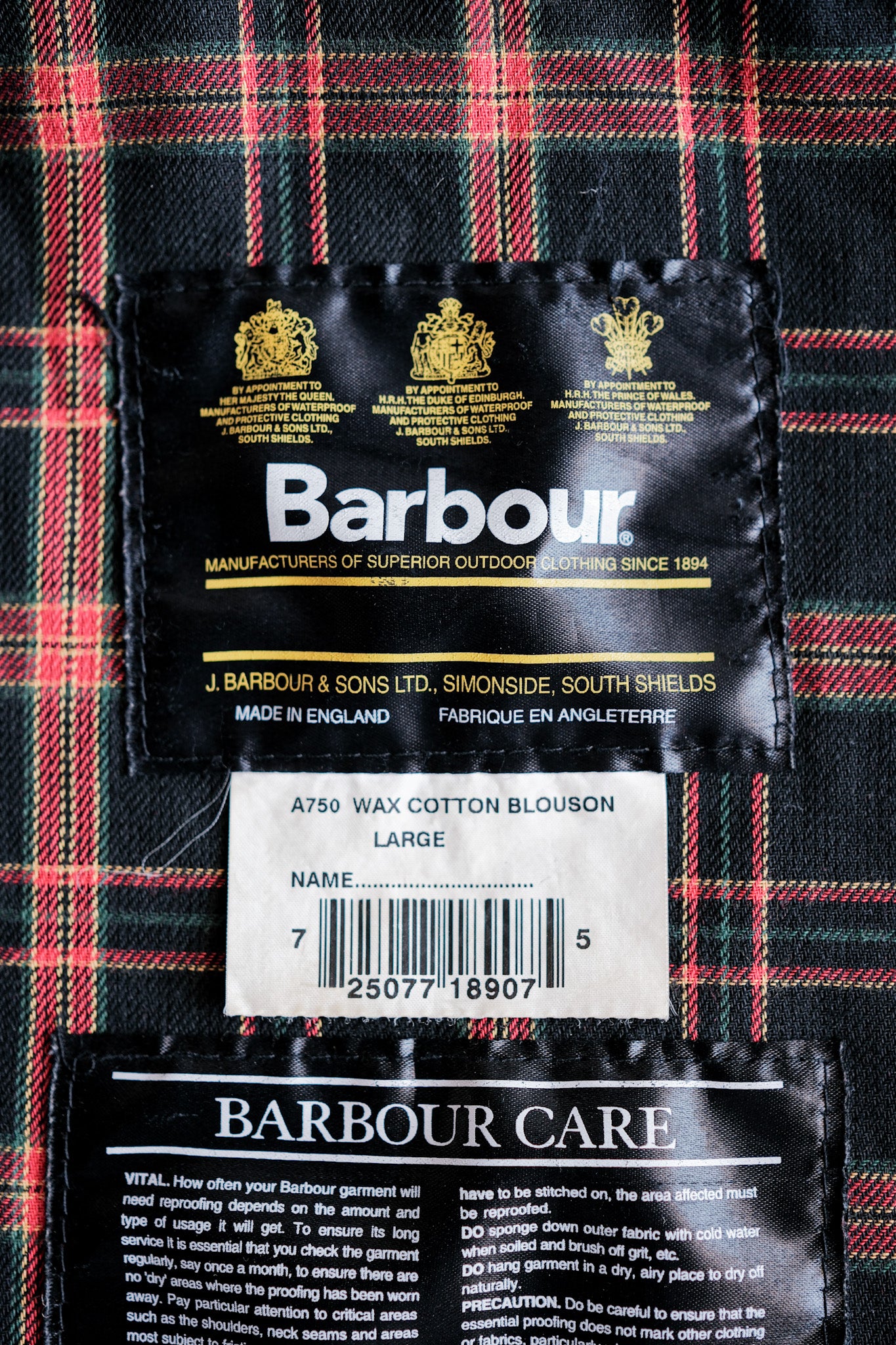 【~90's】Vintage Barbour "WAX COTTON BLOUSON" 3 Crest Size.LARGE