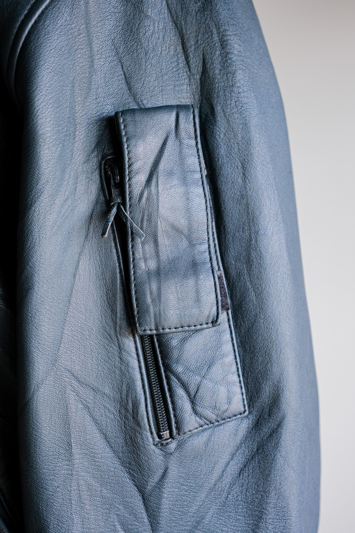 ［~70's］French Air Force Pilot Leather Jacket With Chin Strap Size.96M