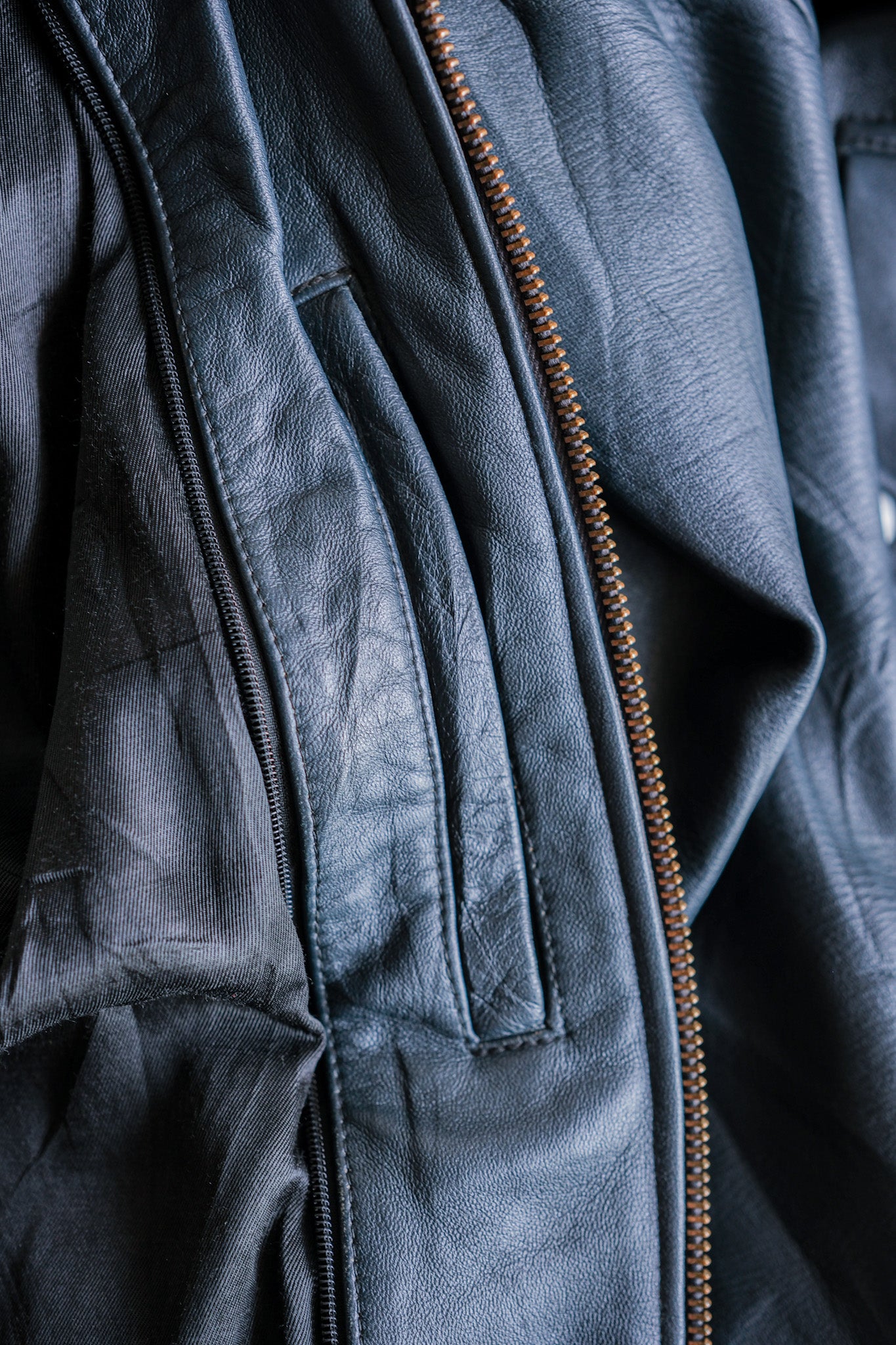 ［~70's］French Air Force Pilot Leather Jacket With Chin Strap Size.96M