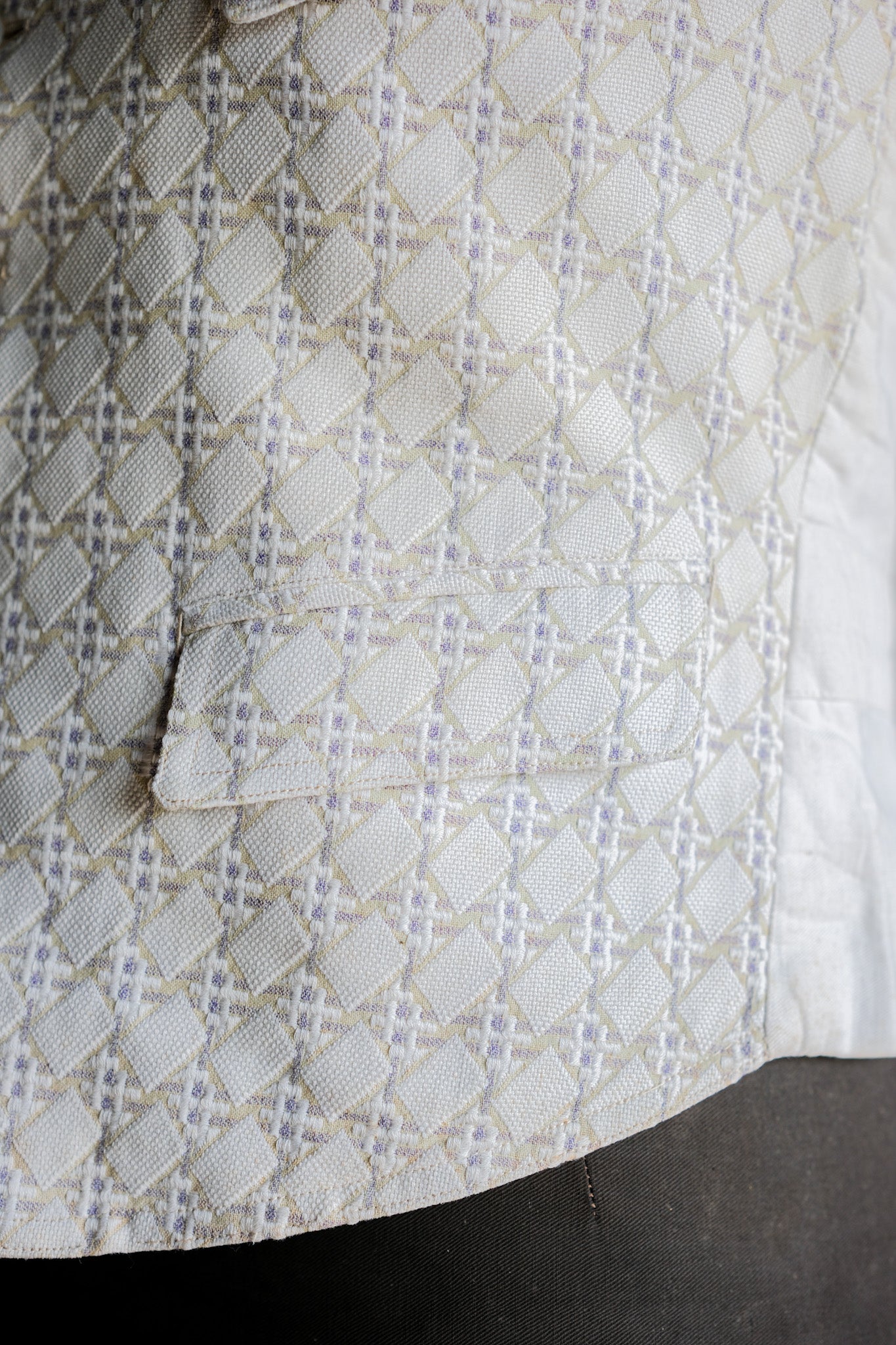 ［~30's］French Vintage White Cotton Work Gilet "Unusual Fabric"