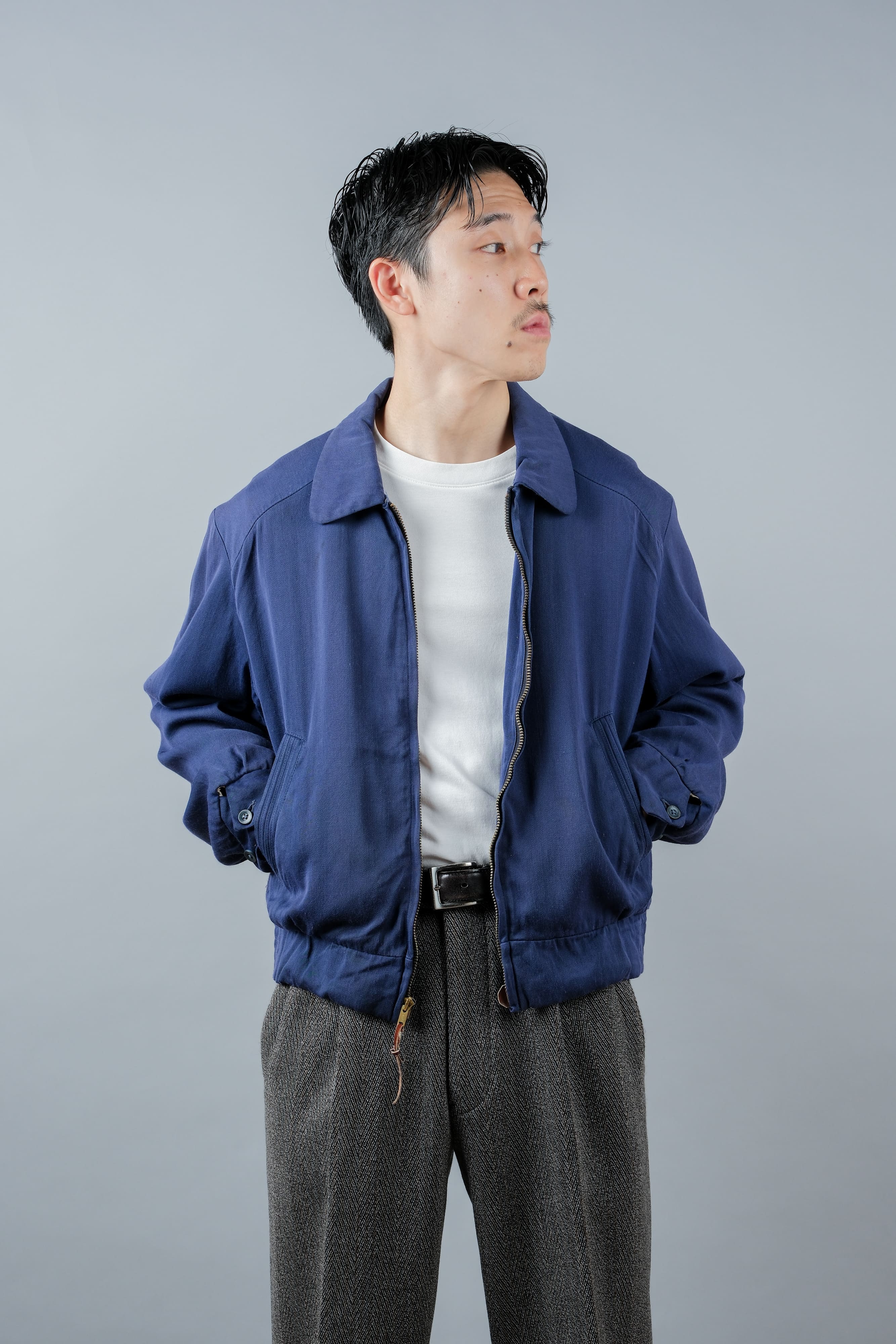 [~ 50's] American Vintage Navy Rayon Gabardine Veste