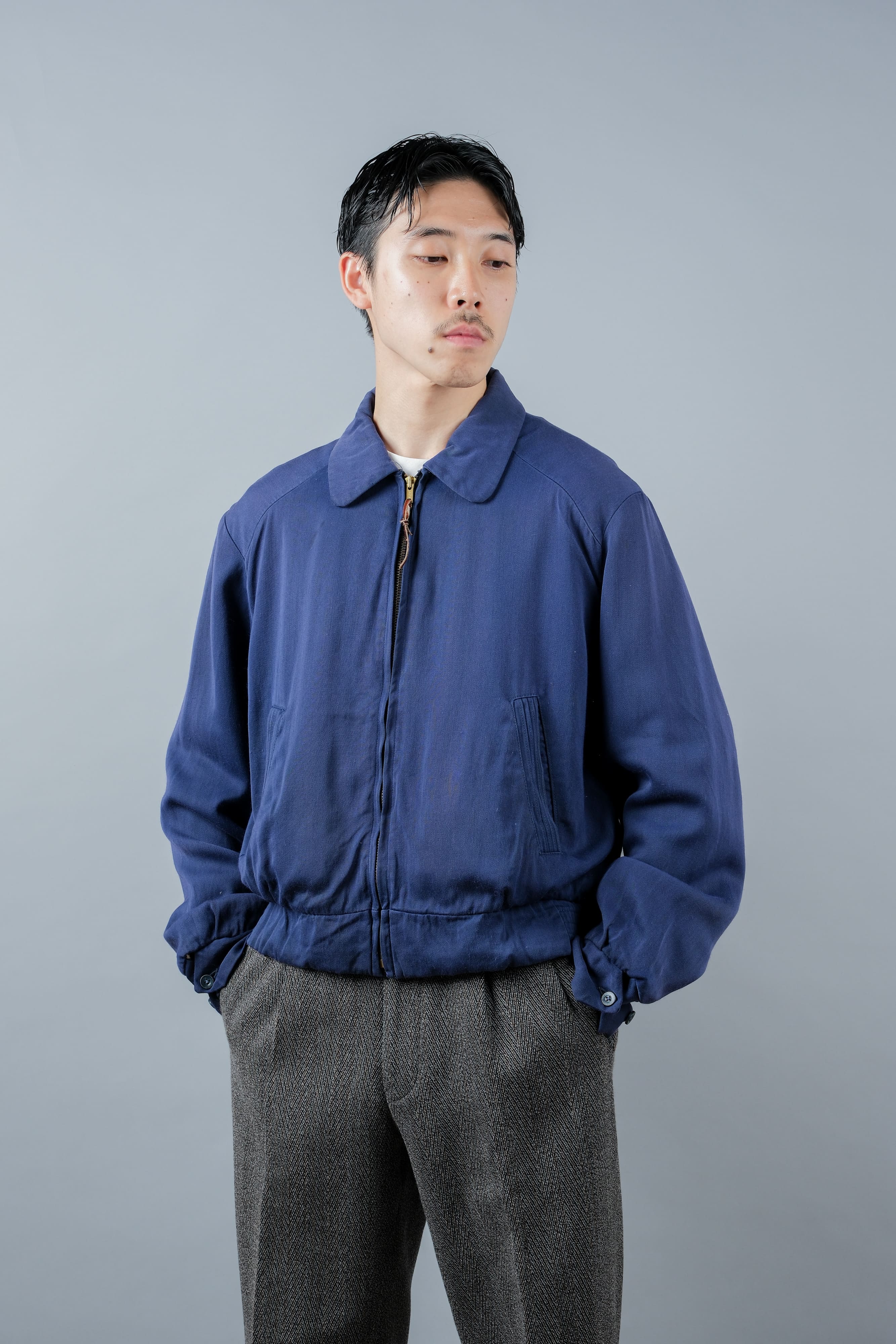 [~ 50's] American Vintage Navy Rayon Gabardine Veste