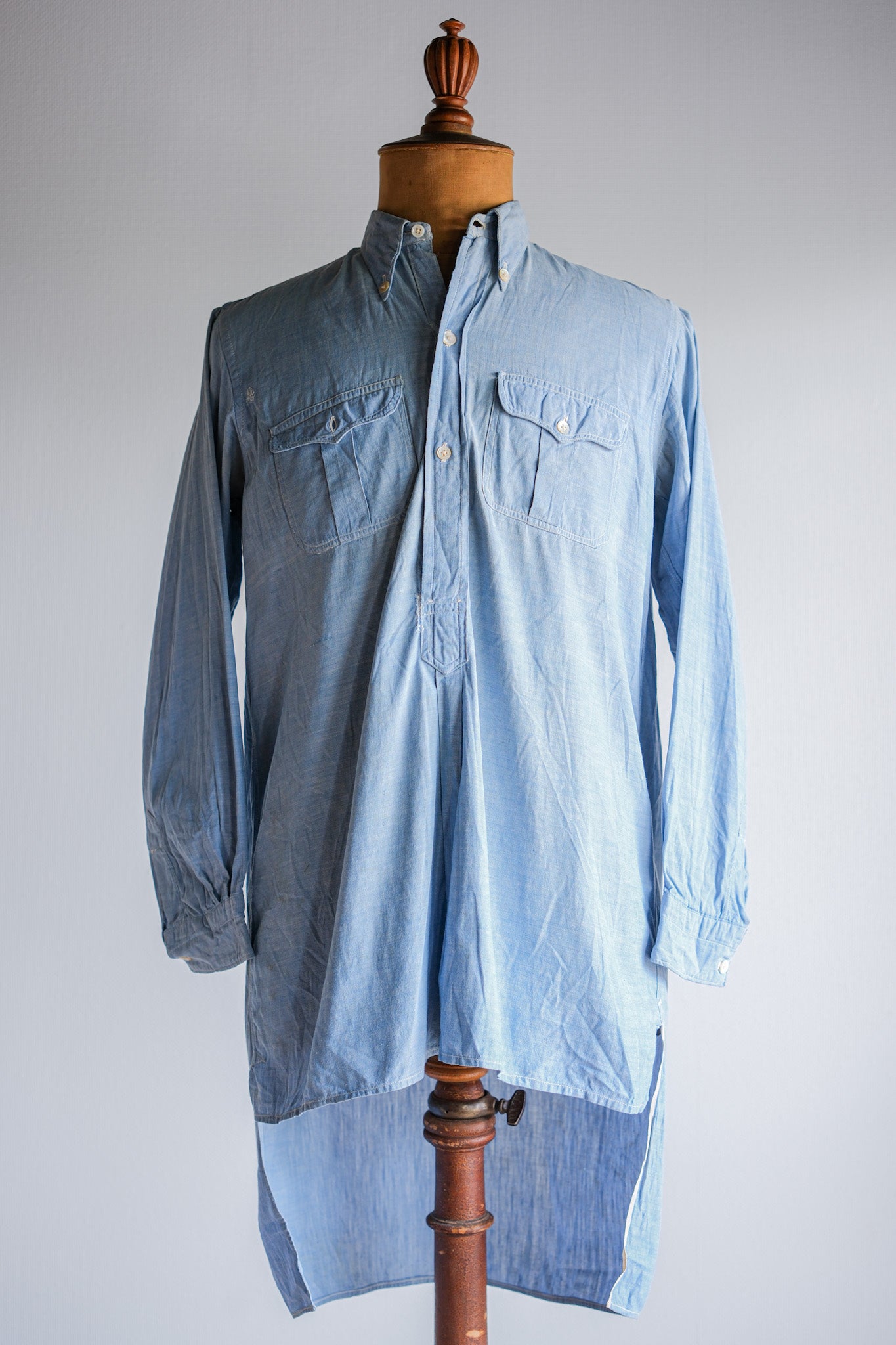 【~40's】French Vintage Chambray Grandpa Shirt