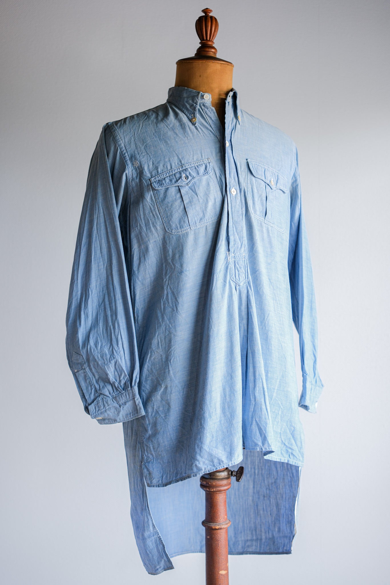 【~40's】French Vintage Chambray Grandpa Shirt