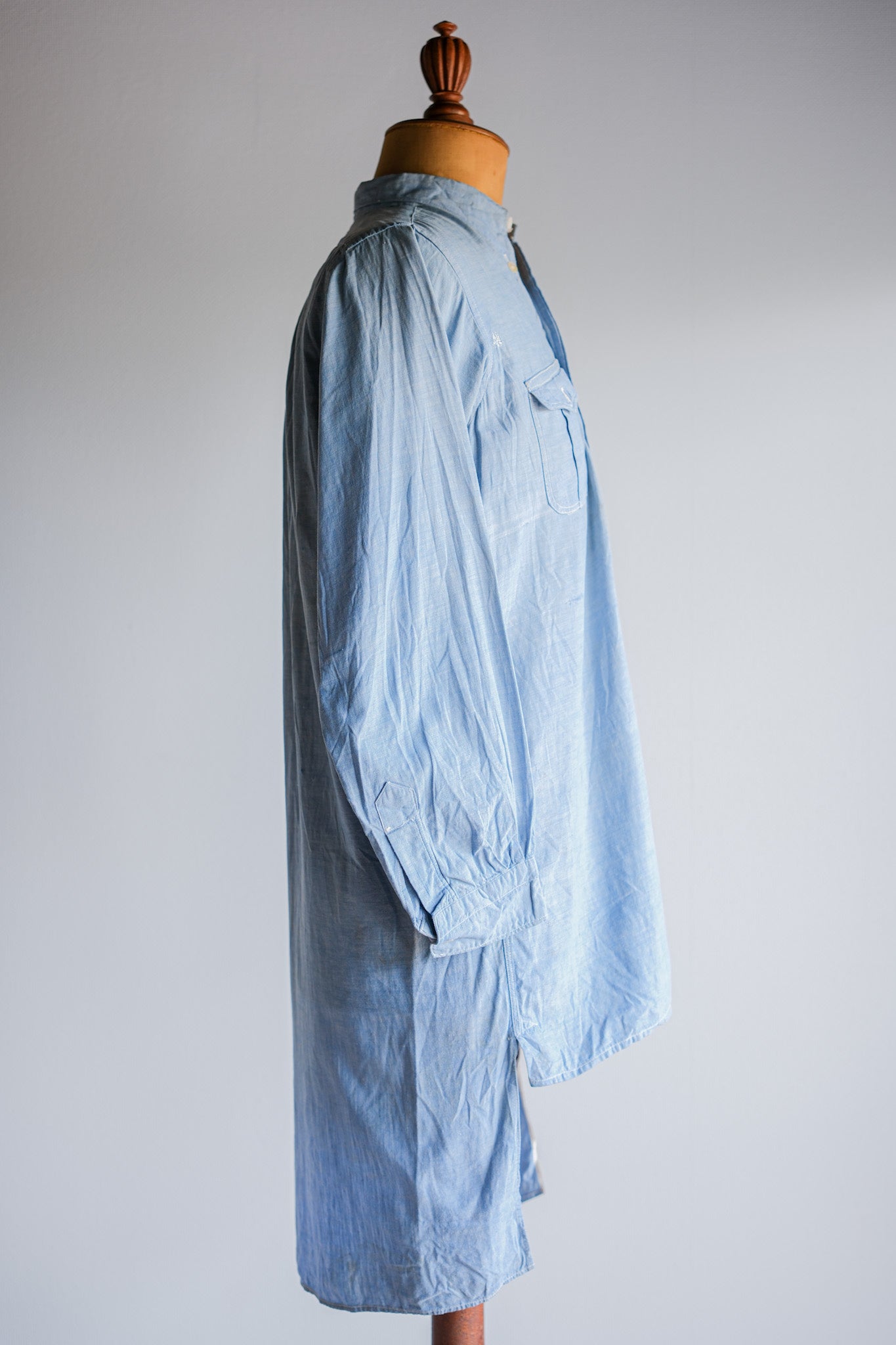 【~40's】French Vintage Chambray Grandpa Shirt