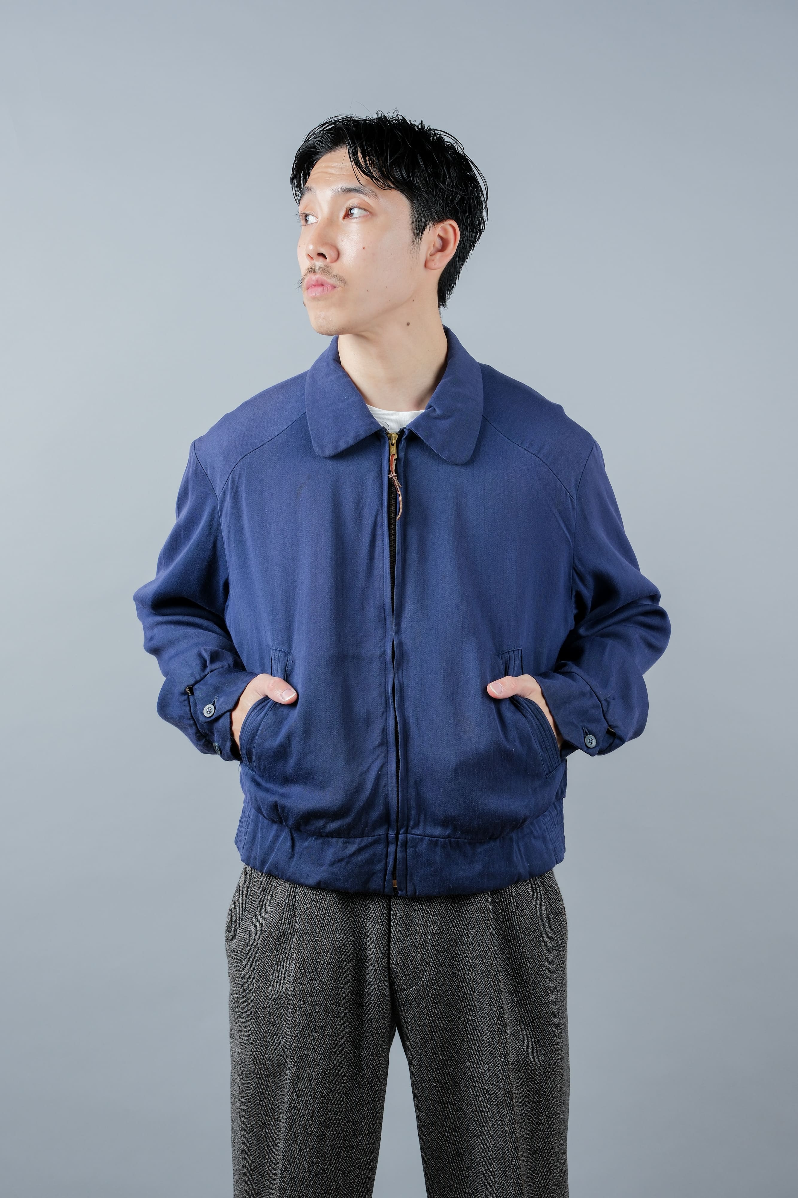 [~ 50's] American Vintage Navy Rayon Gabardine Jacket