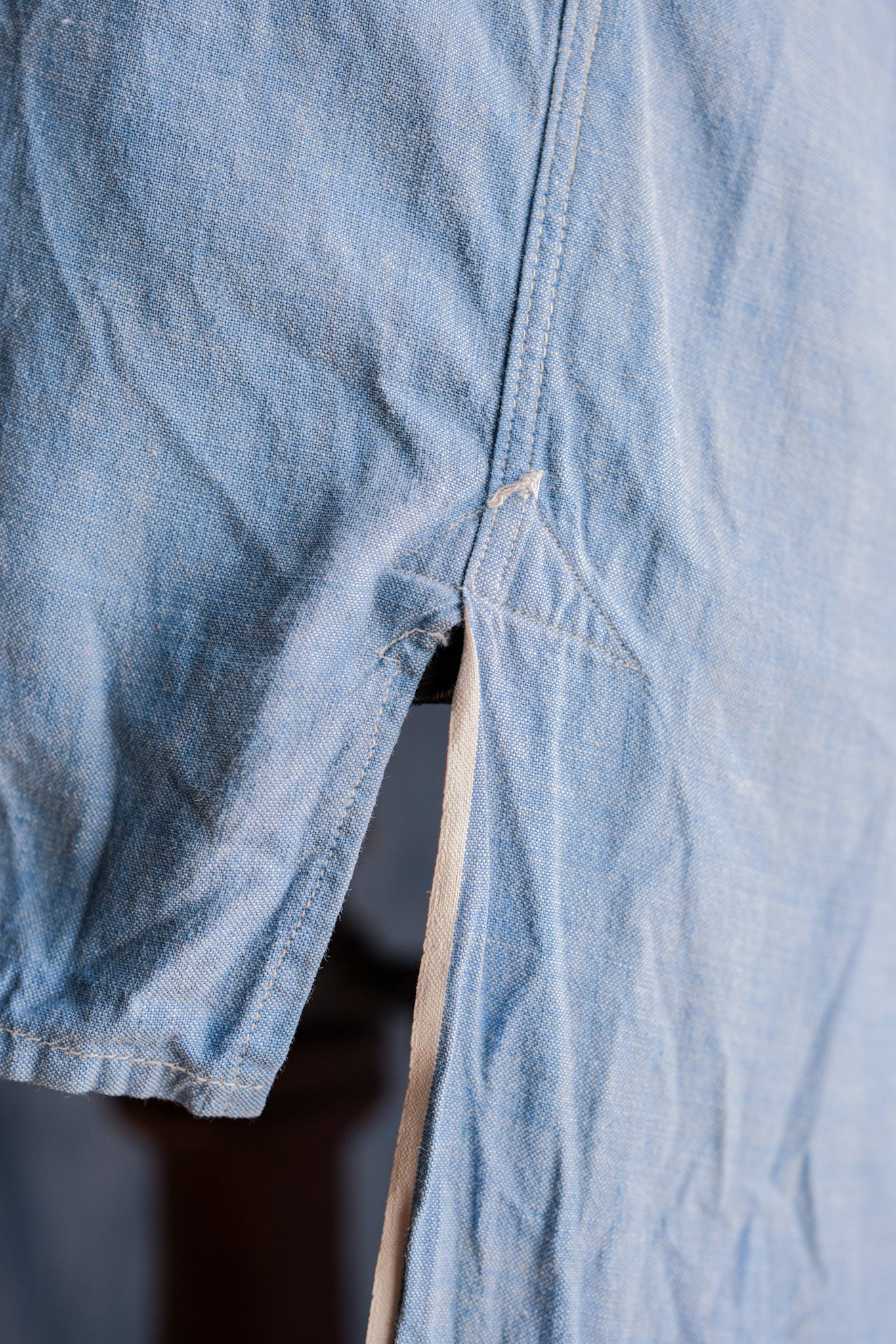 【~40's】French Vintage Chambray Grandpa Shirt