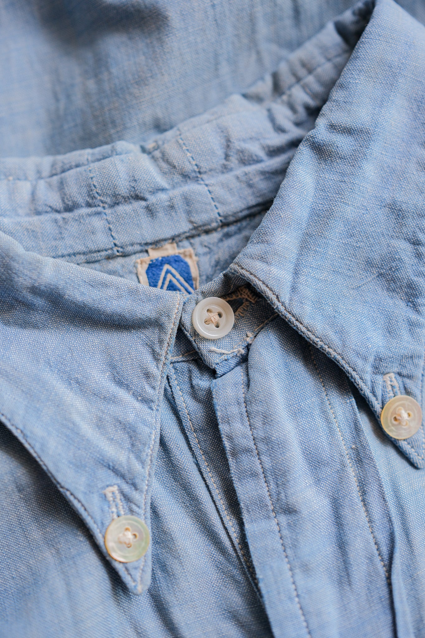 【~40's】French Vintage Chambray Grandpa Shirt