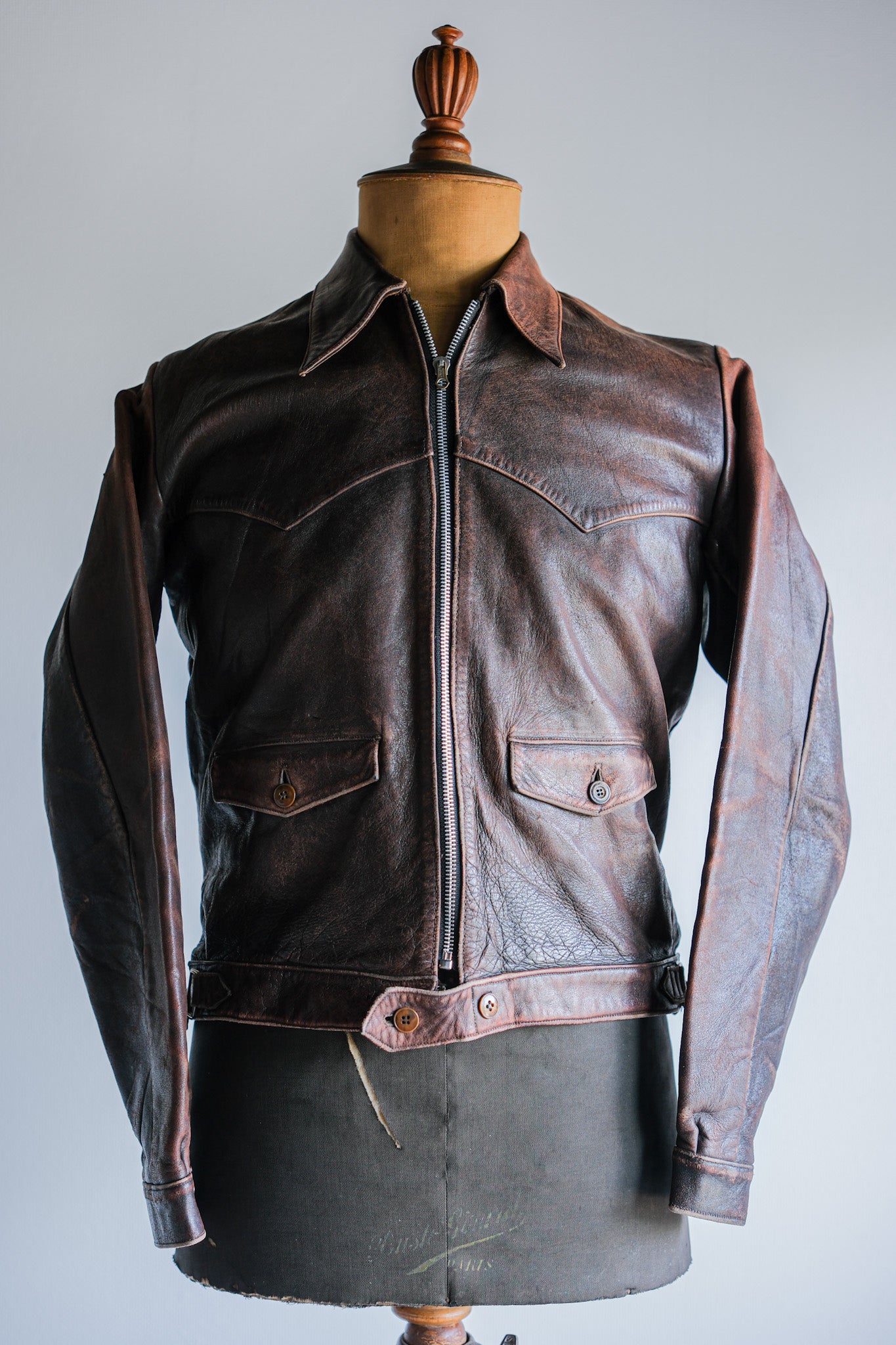 【~40's】French Vintage Leather Cyclist Jacket