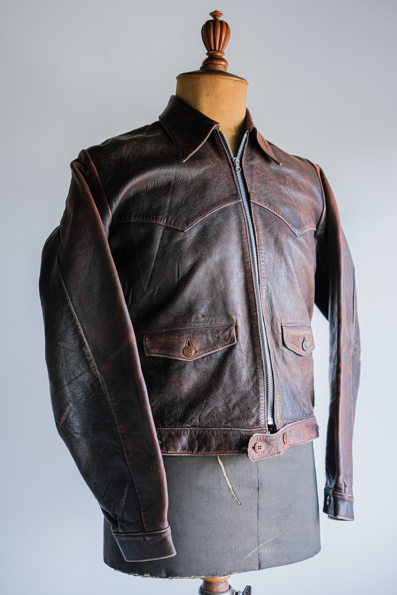 【~40's】French Vintage Leather Cyclist Jacket