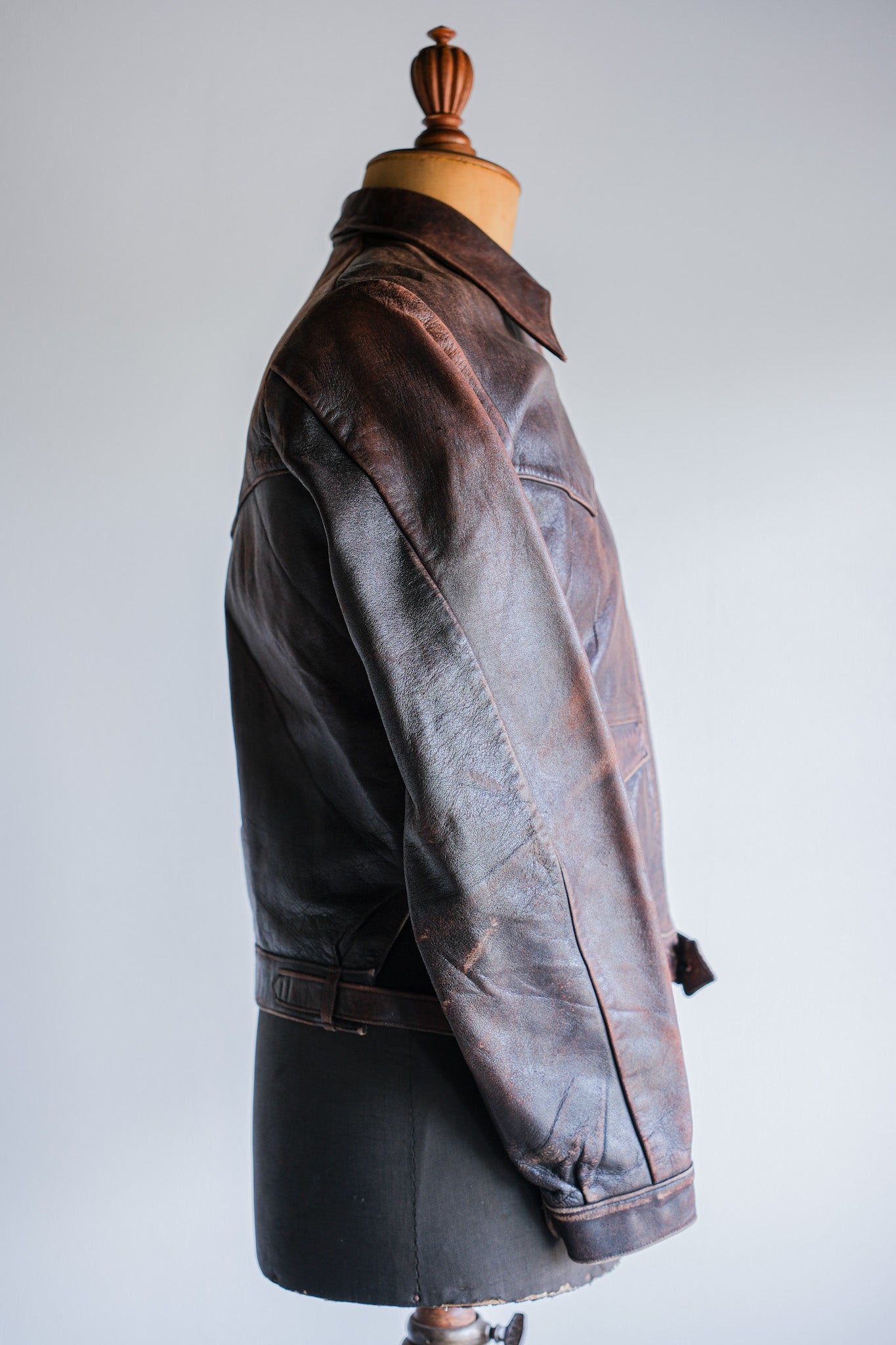 【~40's】French Vintage Leather Cyclist Jacket