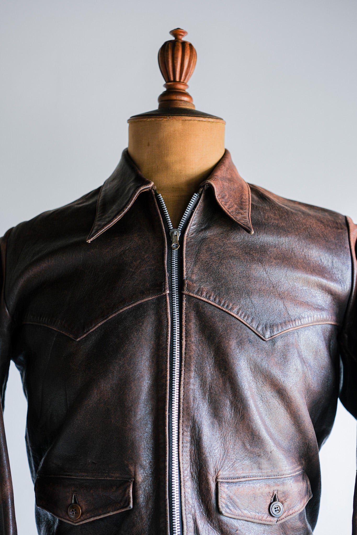 【~40's】French Vintage Leather Cyclist Jacket