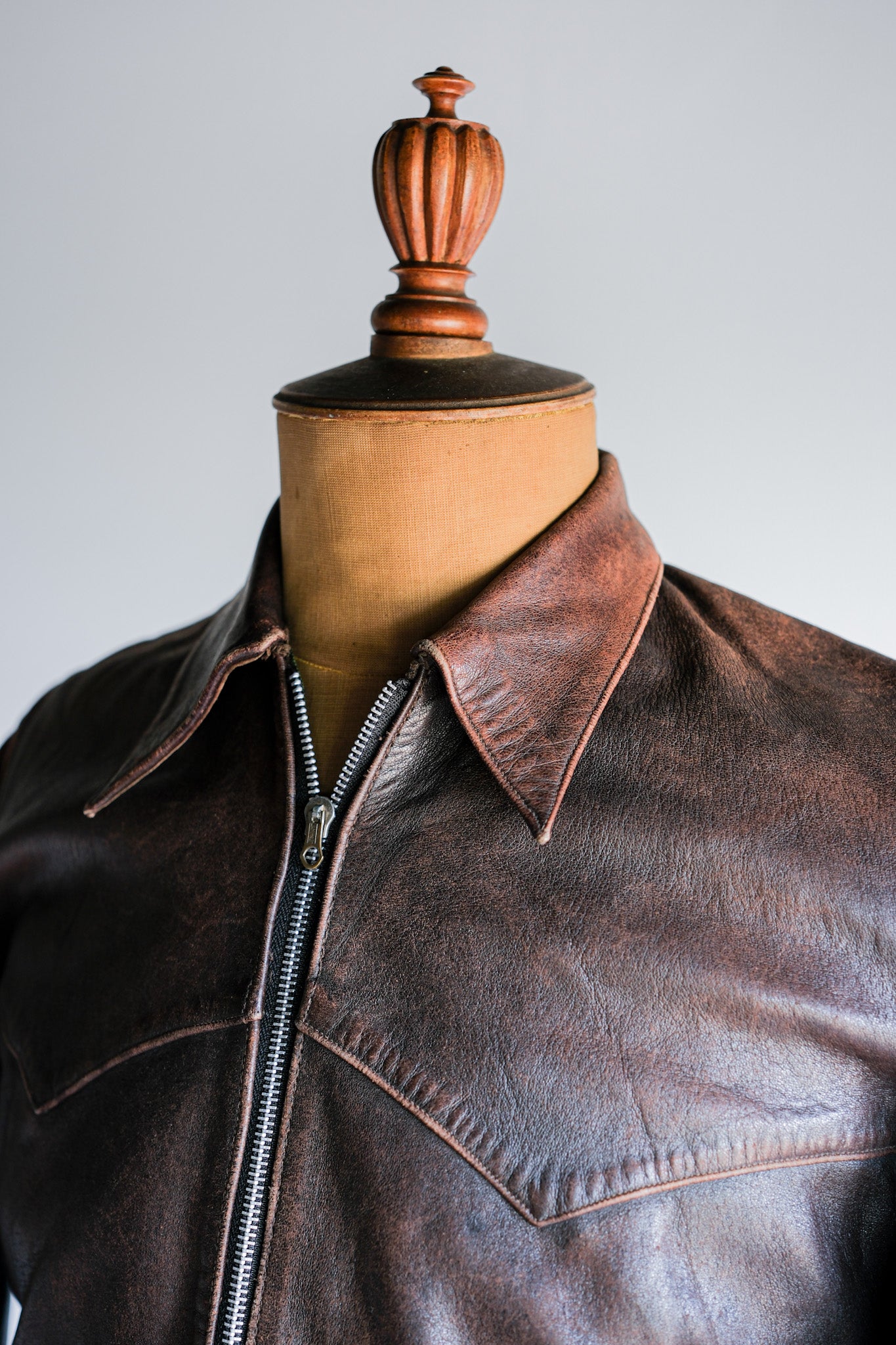 【~40's】French Vintage Leather Cyclist Jacket