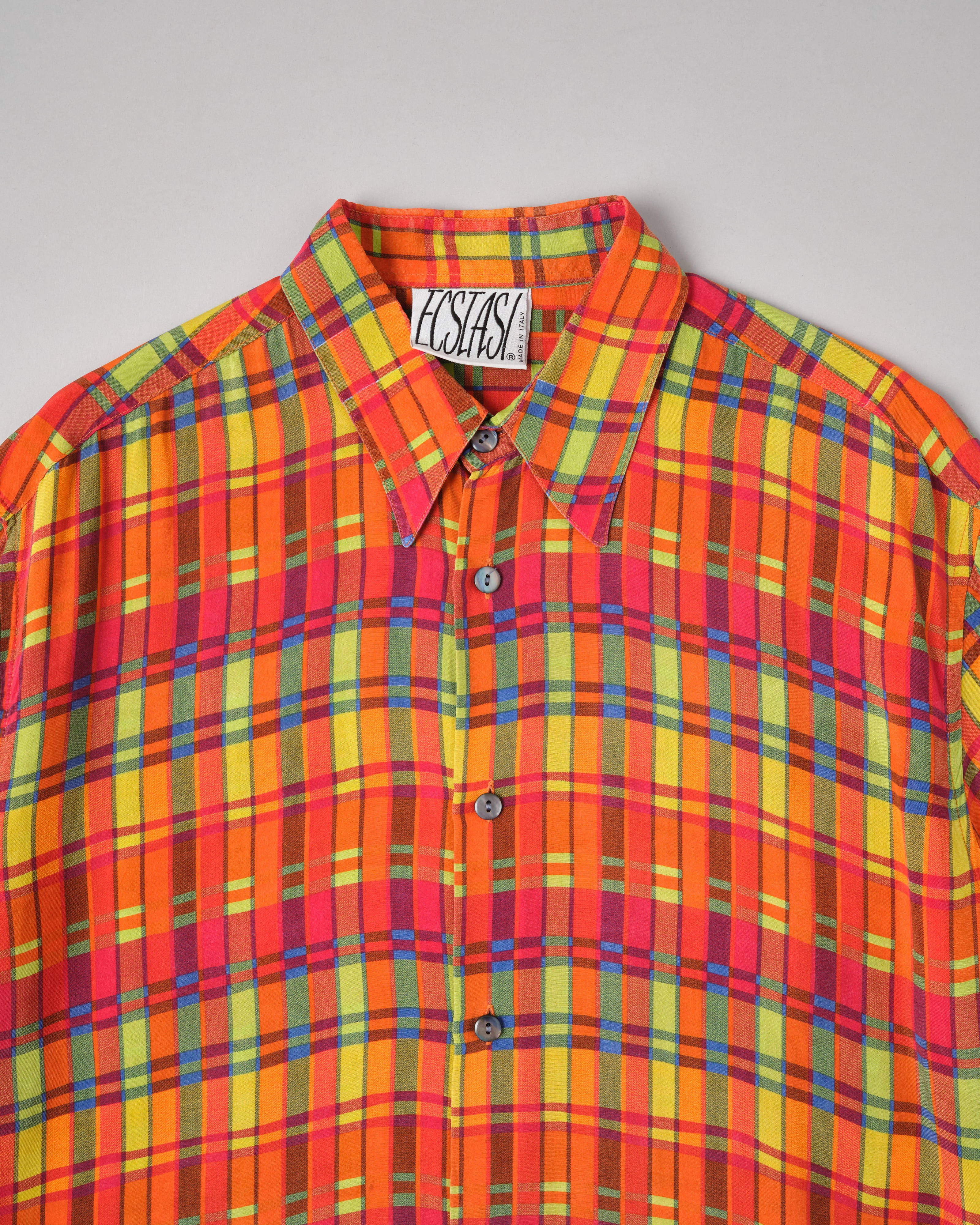 【~80's】Italian Vintage Silk Patterned S/S Shirt Size.XL
