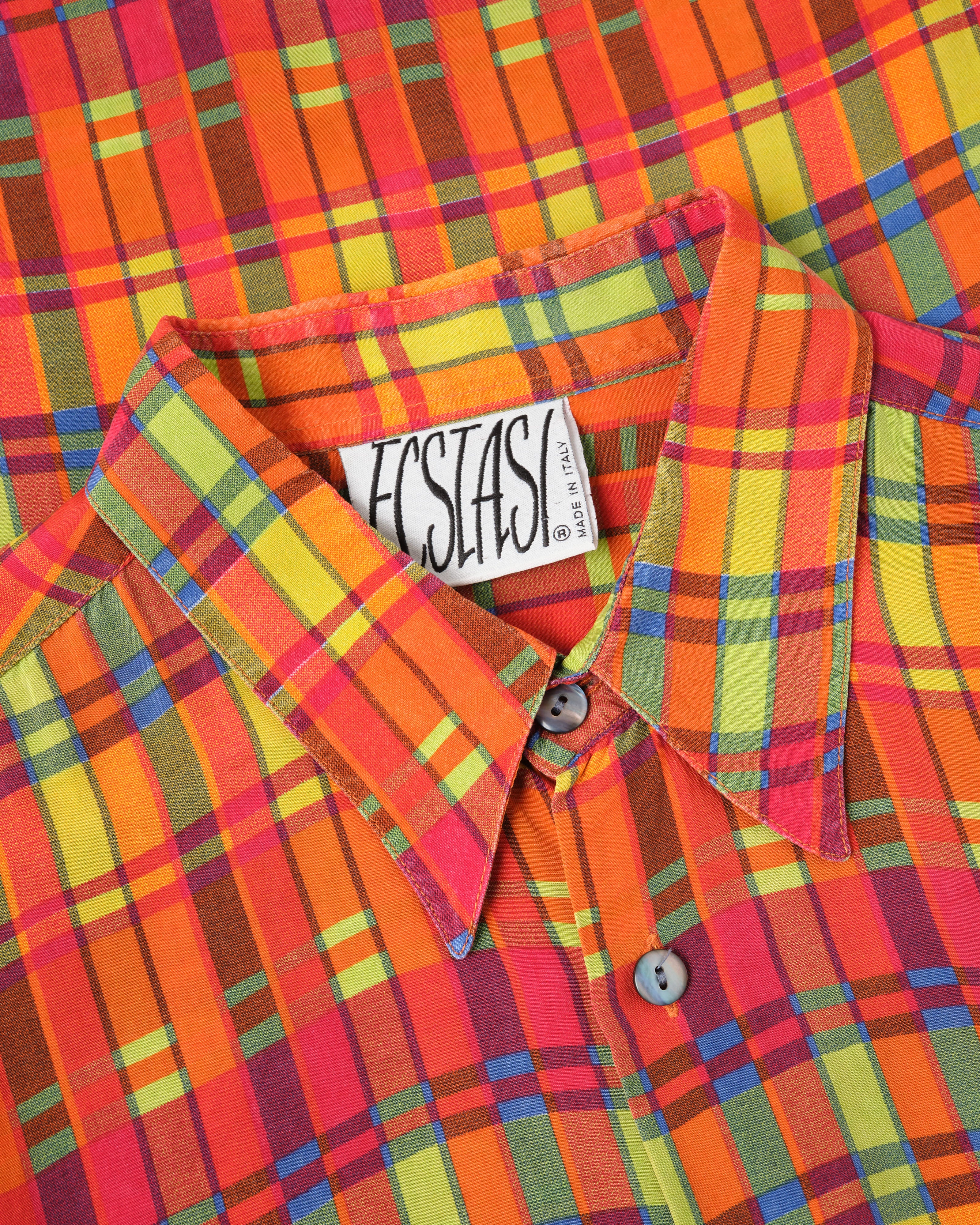 【~80's】Italian Vintage Silk Patterned S/S Shirt Size.XL