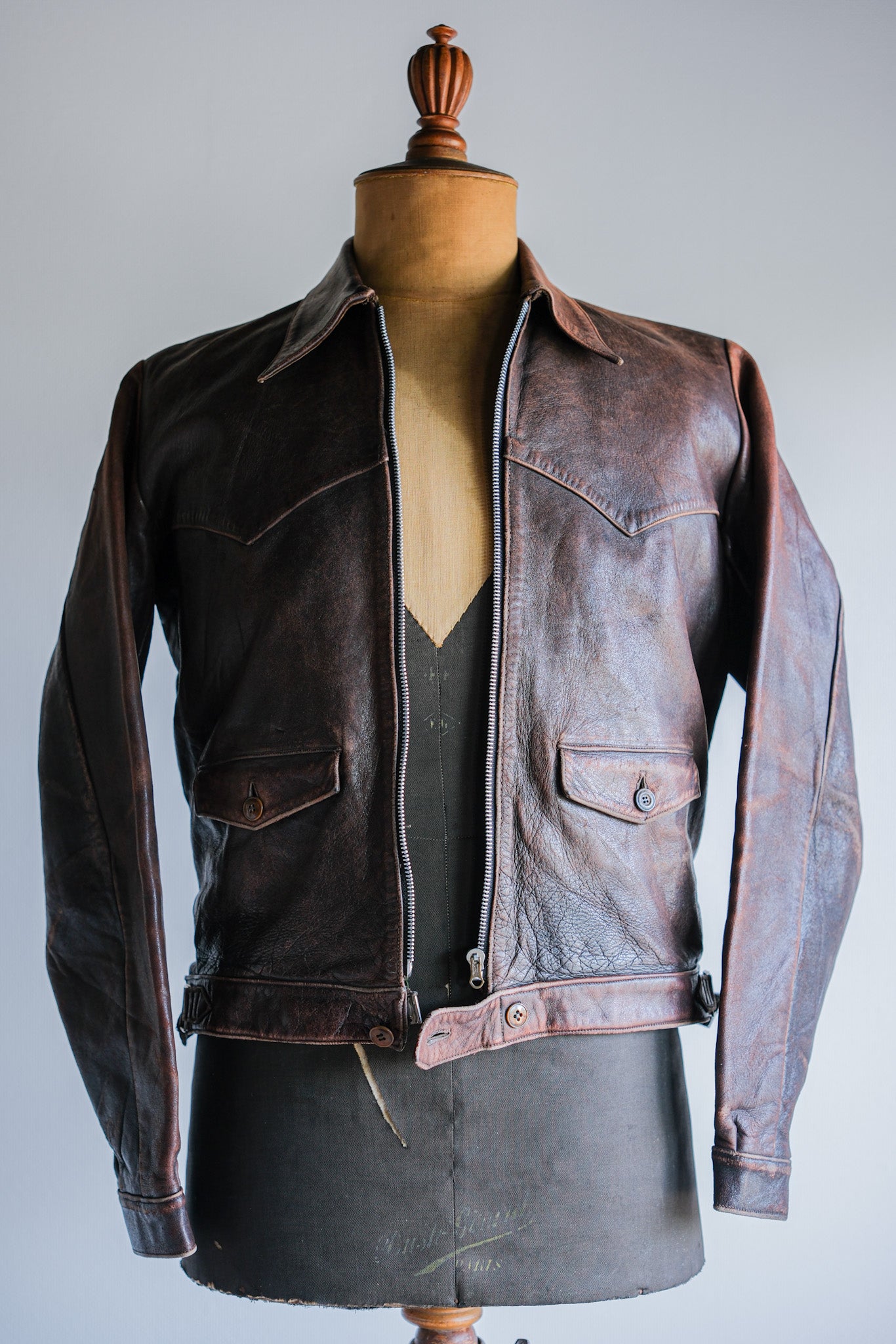 【~40's】French Vintage Leather Cyclist Jacket