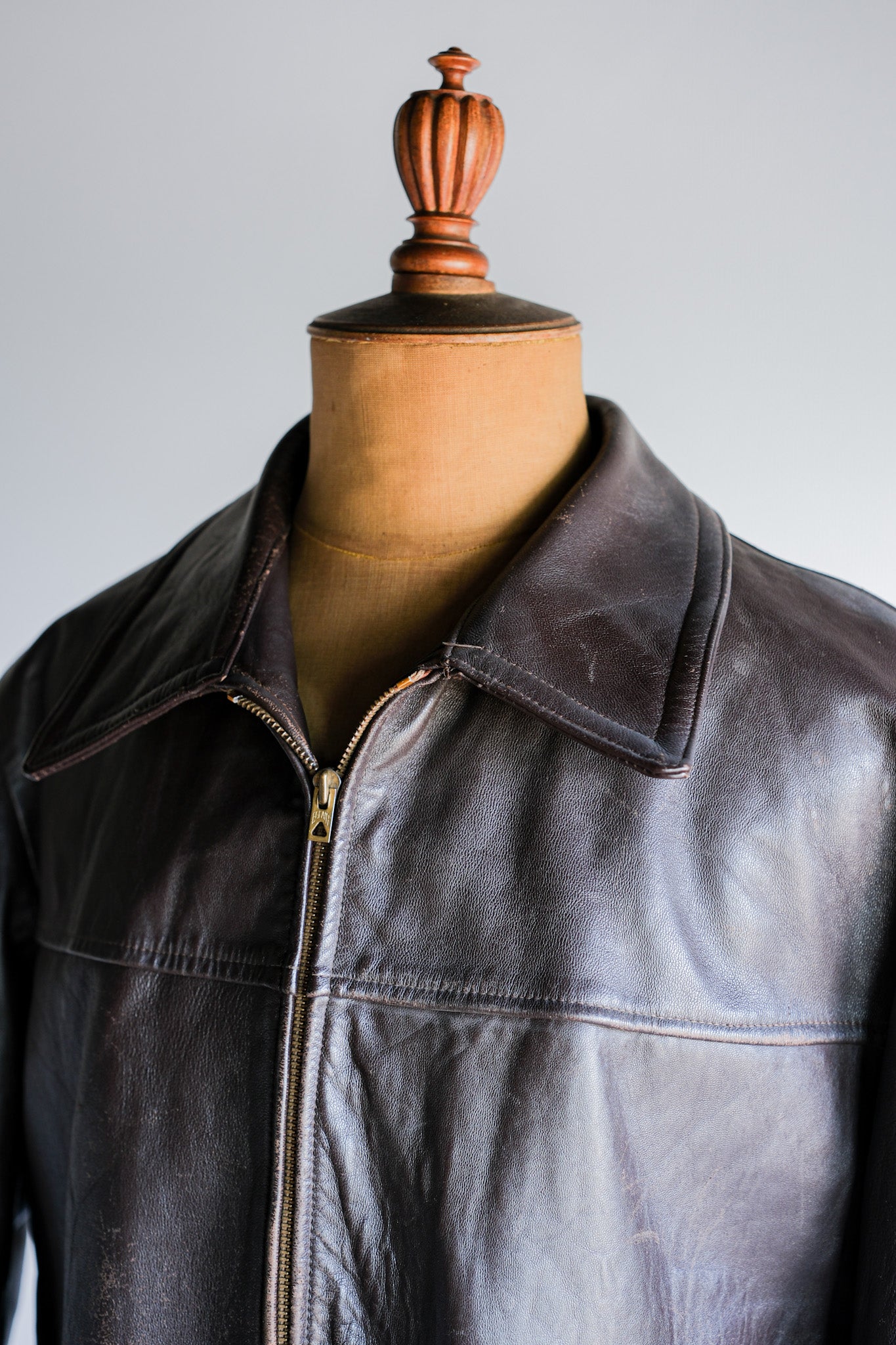 [〜50年代]法國復古拉鍊上皮革工作夾克尺寸。52“ Adolphe Lafont”