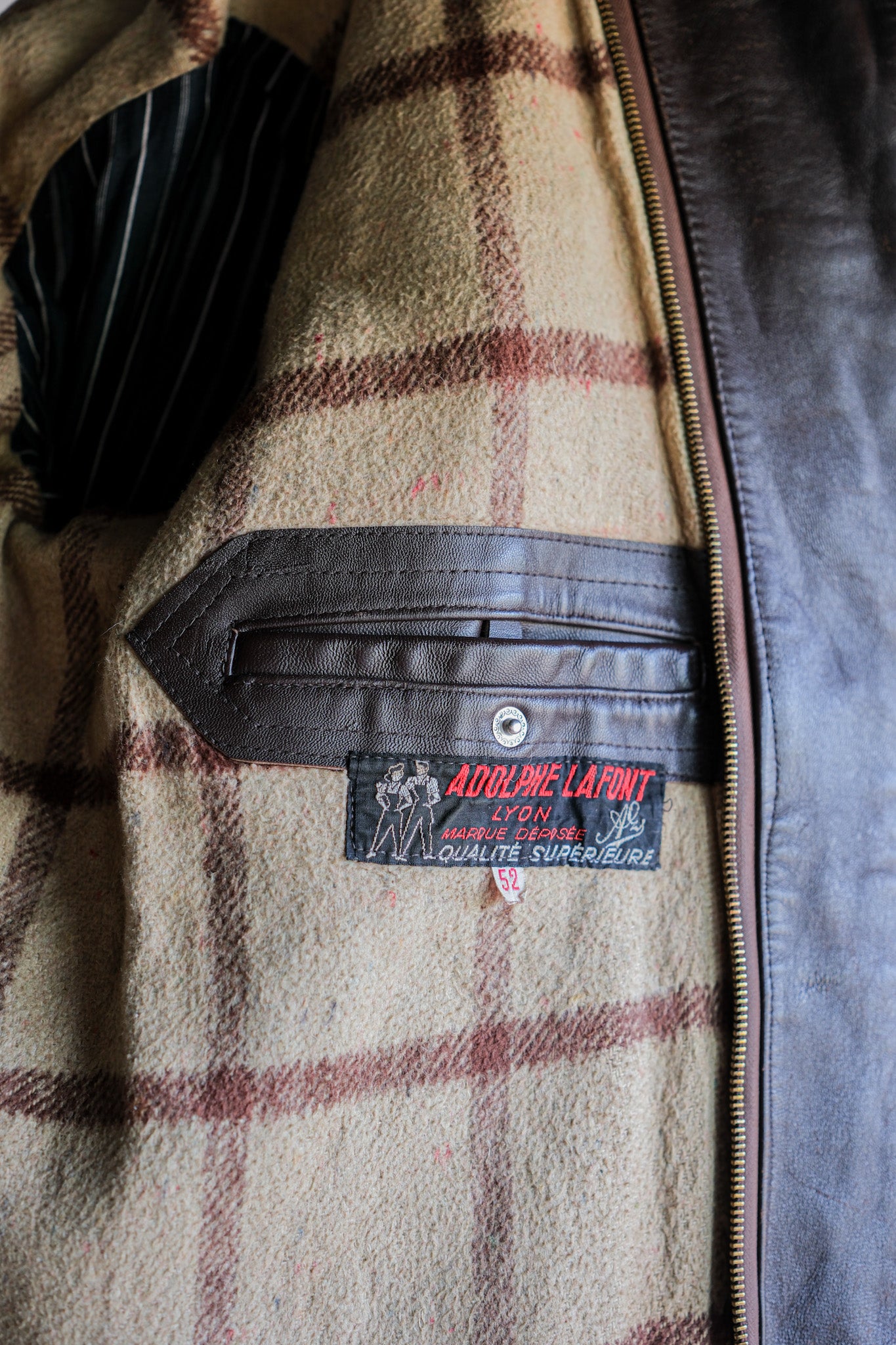 50's] French Vintage Zip Up Leather Work Jacket Size.52