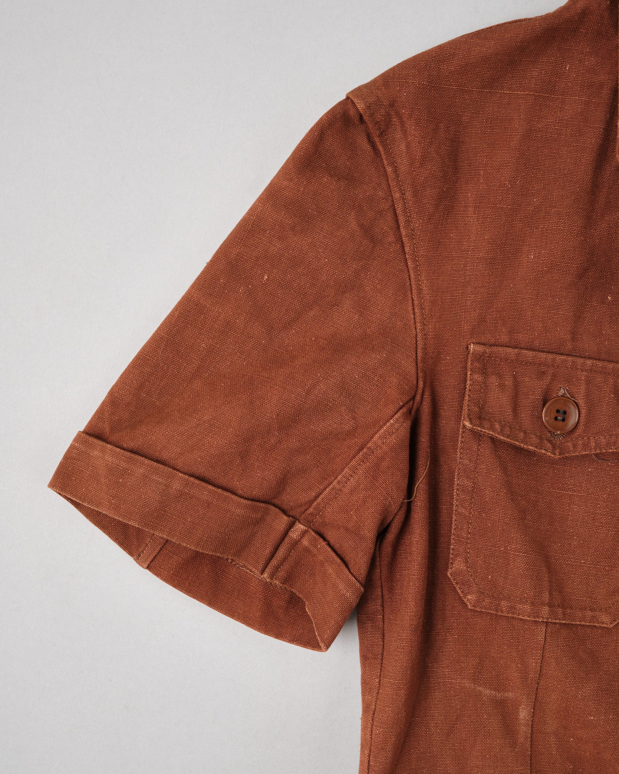 ［~50's］Europe Vintage Reddish Brown Cotton S/S Shirt Jacket