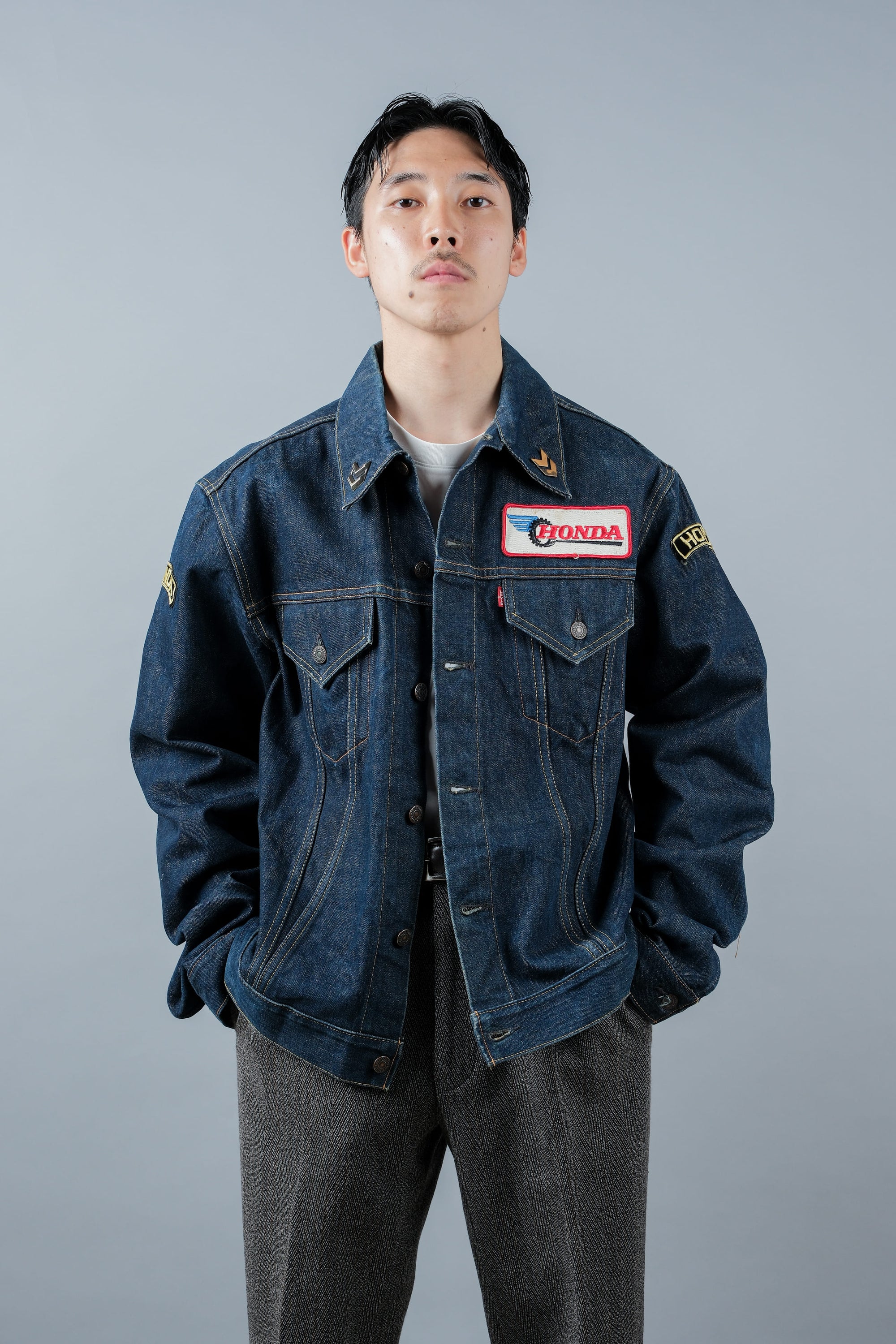 【~60's】Vintage Levi's 558 Denim Jacket Size.46 "Big E" "HONDA Custom"