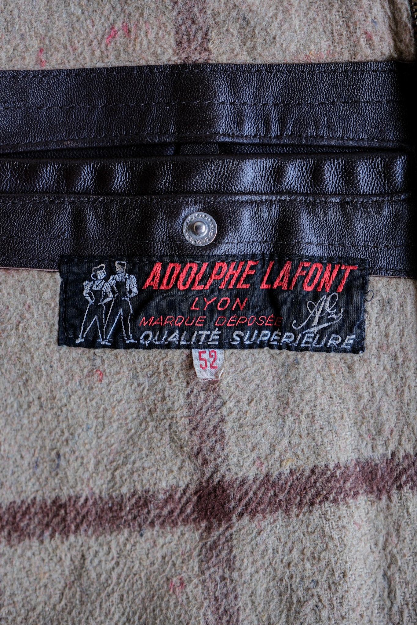 【~50's】French Vintage Zip Up Leather Work Jacket Size.52 "Adolphe Lafont"