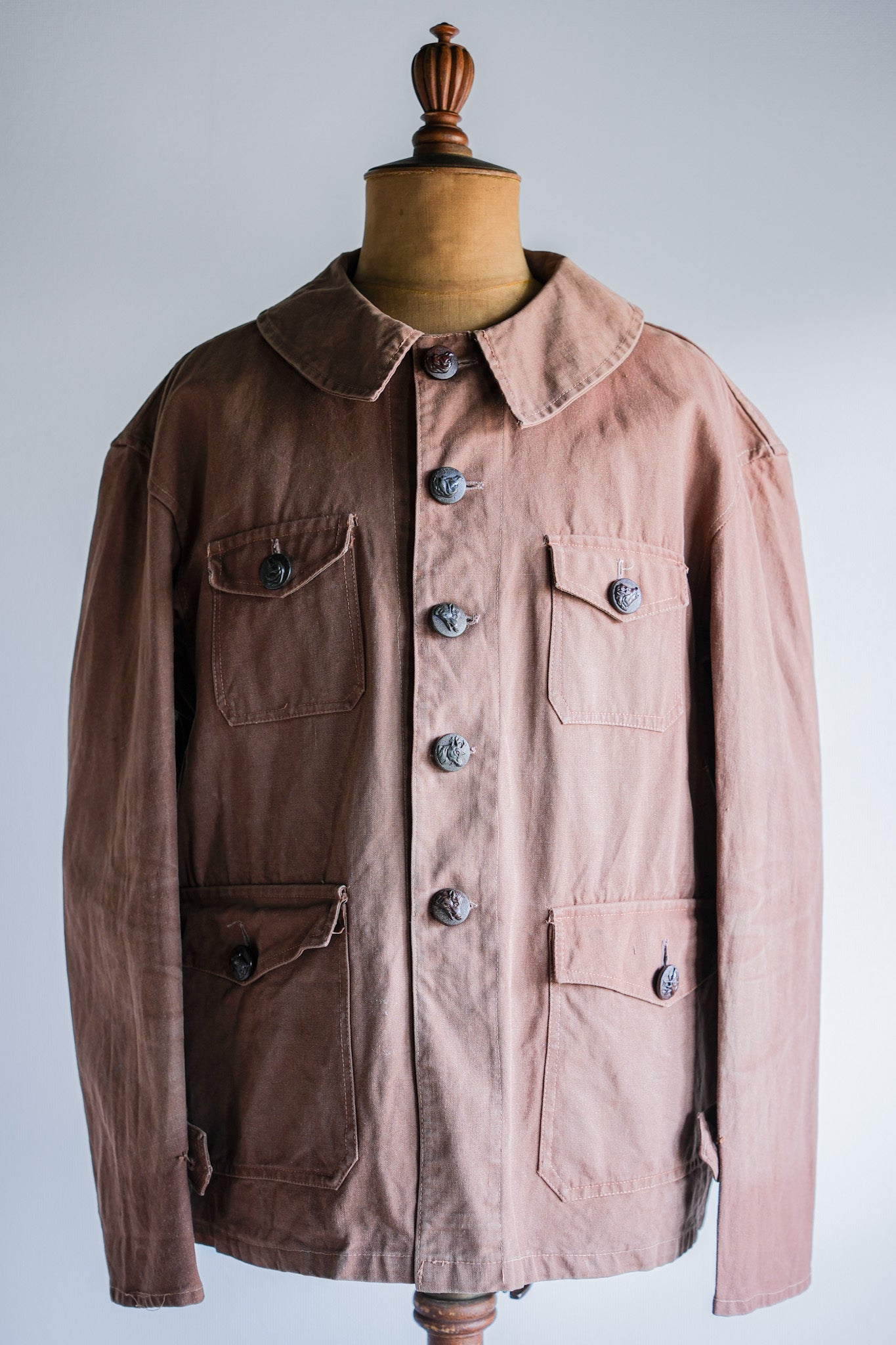 【~40's】French Vintage Reddish Brown Cotton Canvas Hunting Jacket