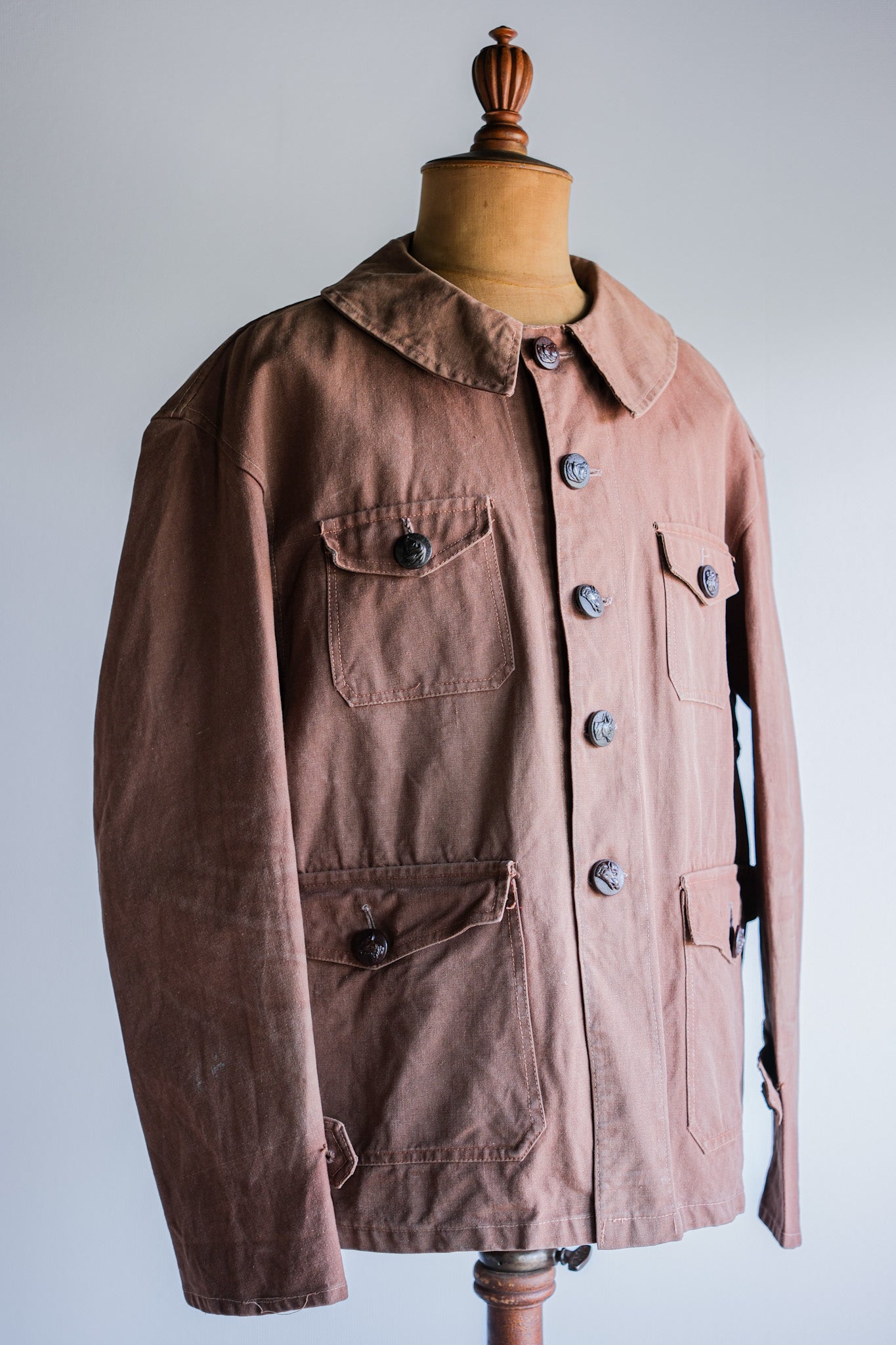 【~40's】French Vintage Reddish Brown Cotton Canvas Hunting Jacket