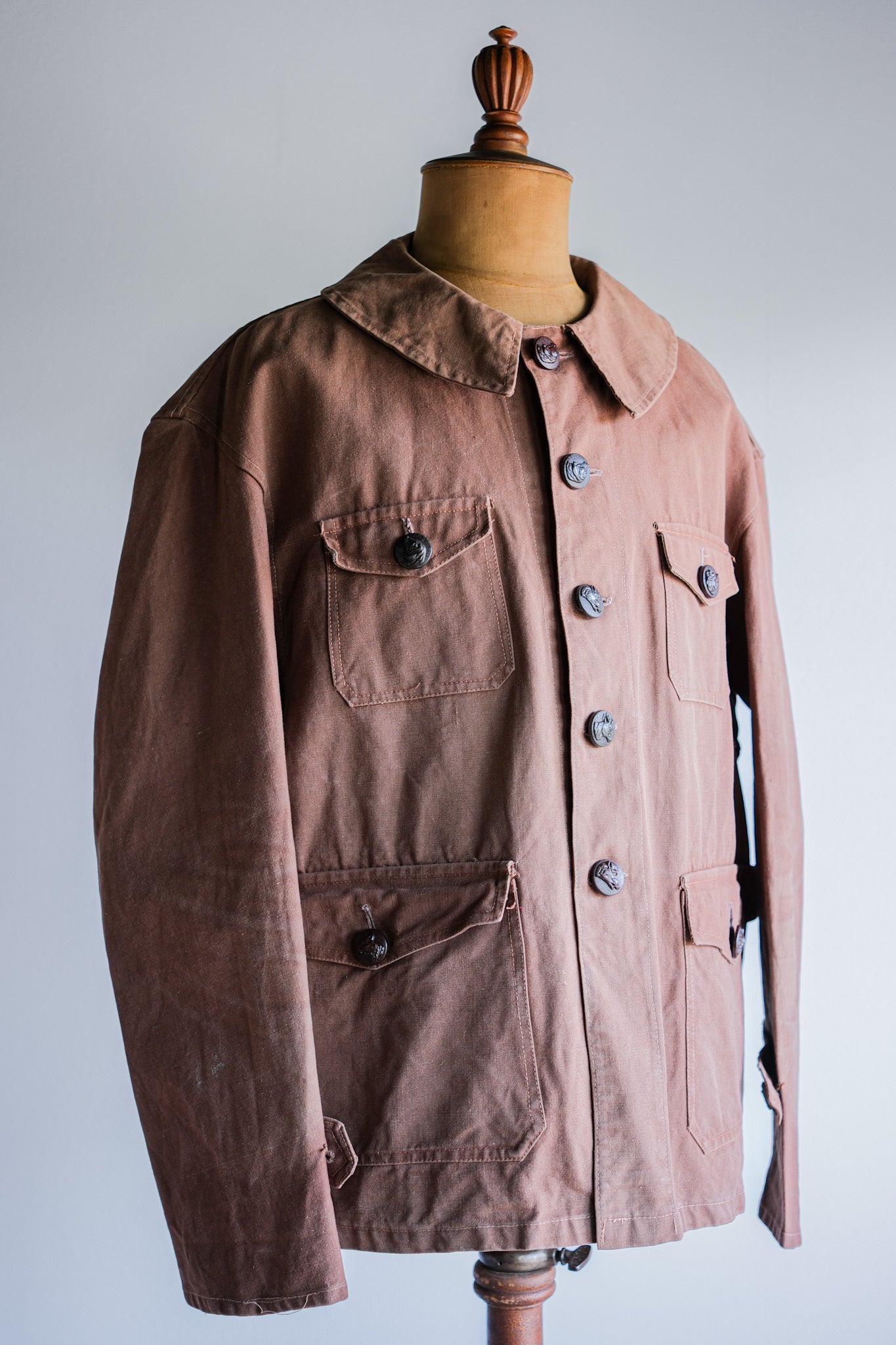 ［~40's］French Vintage Reddish Brown Cotton Canvas Hunting Jacket
