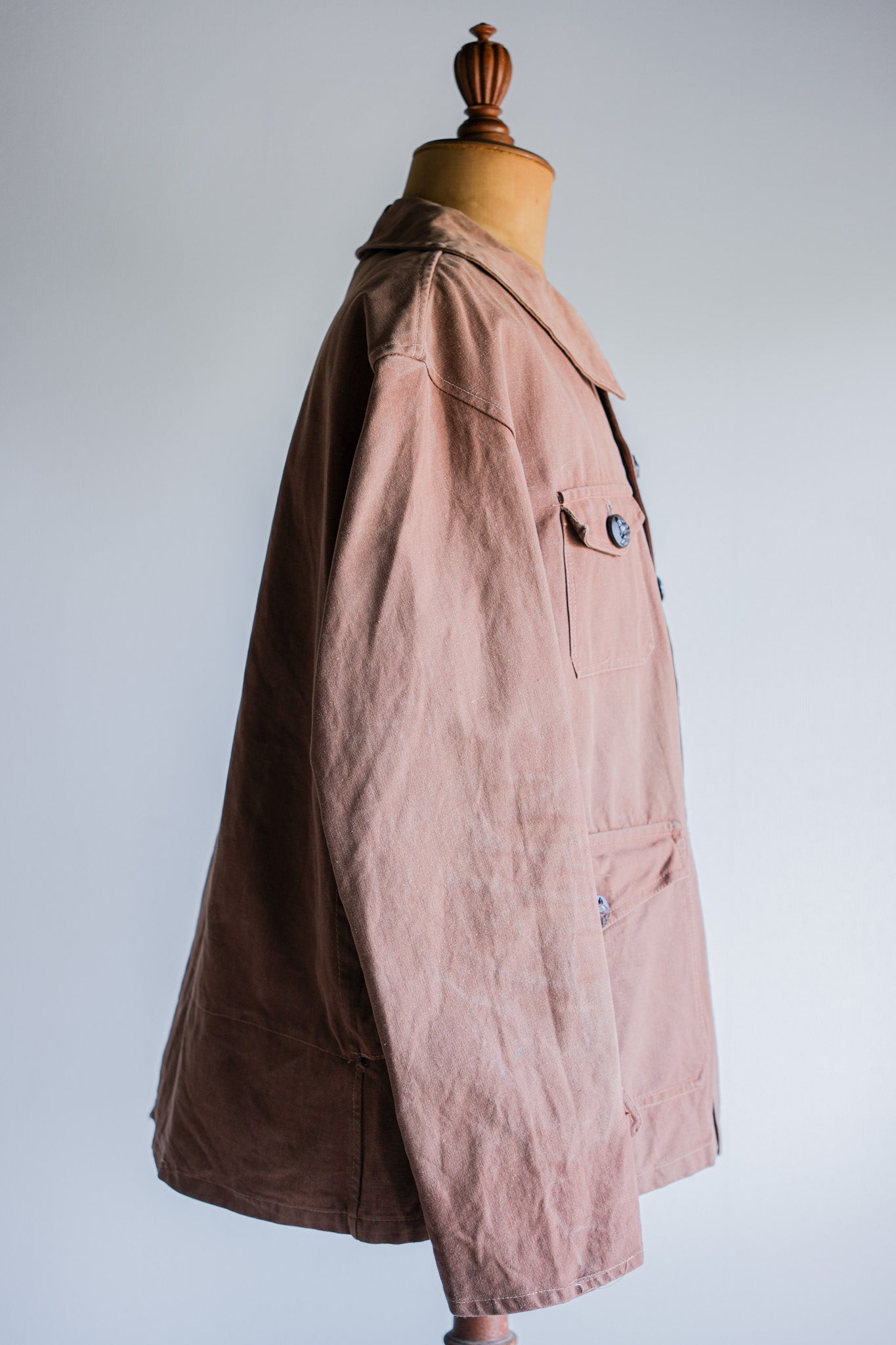 [~ 40's] French Vintage Reddish Brown Cotton Canvas Hunting Jacket