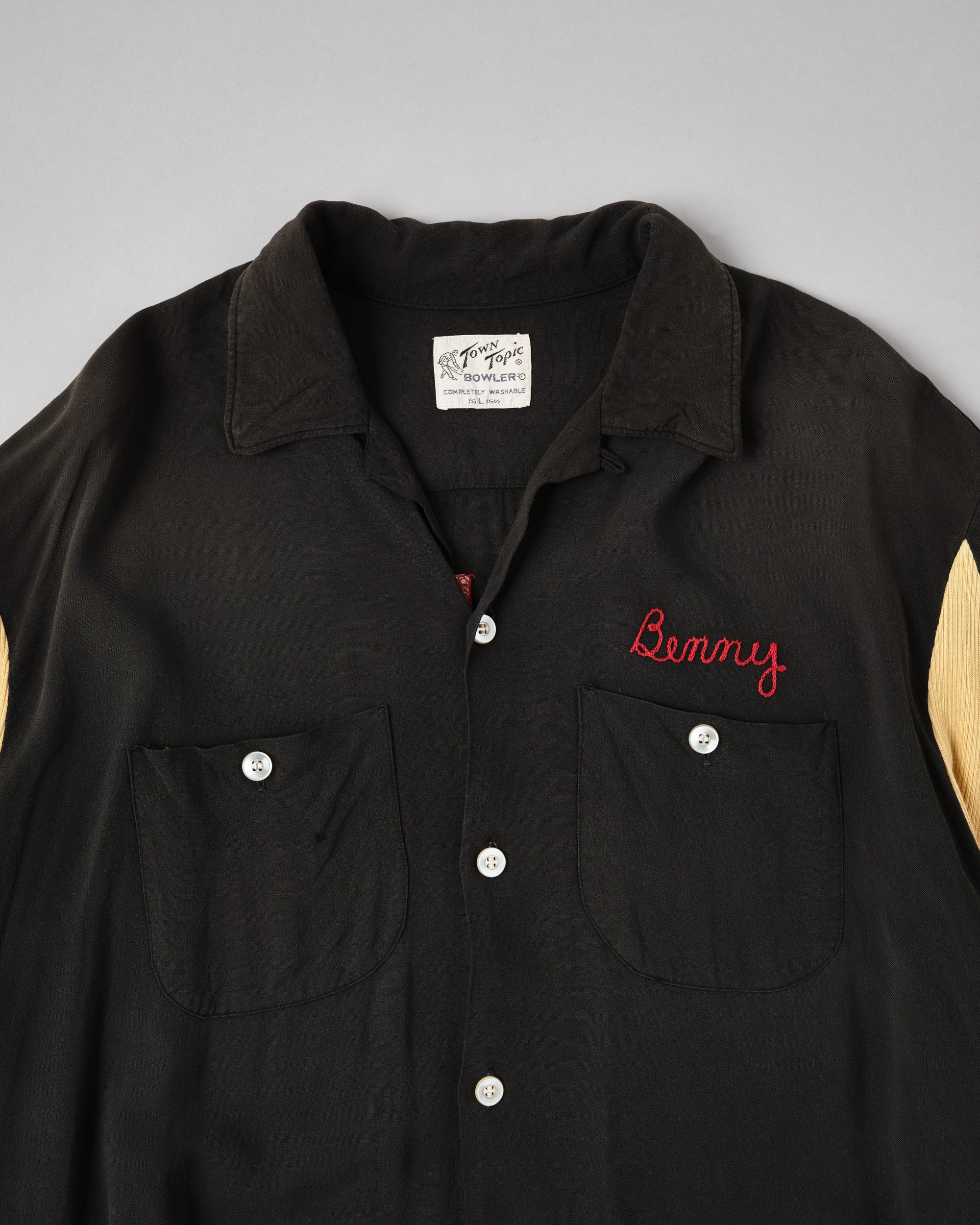 【~60's】American Vintage Black Rayon S/S Bowling Shirt Size.L