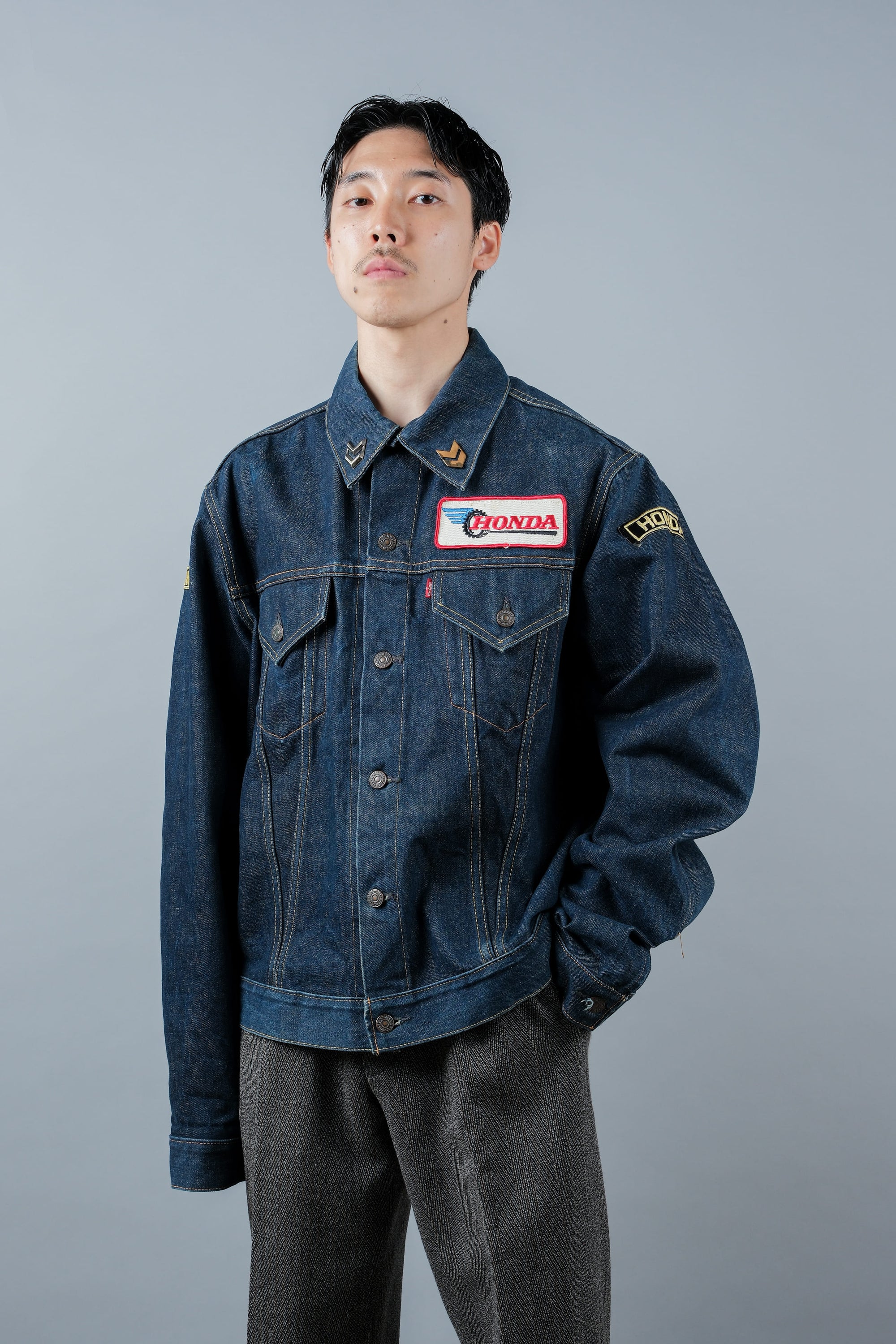 【~60's】Vintage Levi's 558 Denim Jacket Size.46 "Big E" "HONDA Custom"