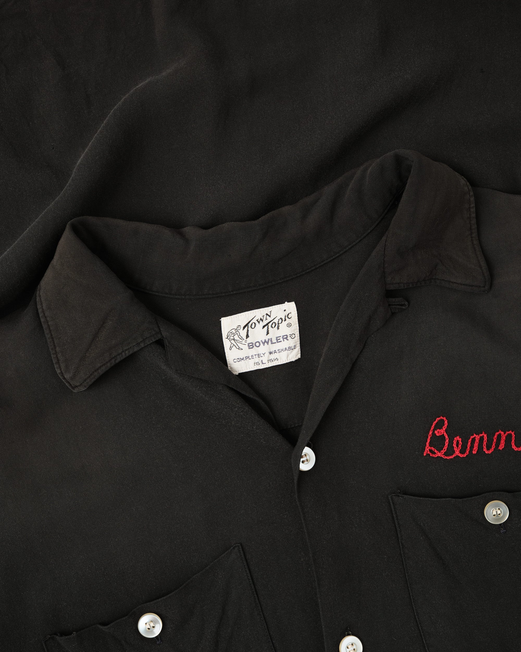 【~60's】American Vintage Black Rayon S/S Bowling Shirt Size.L